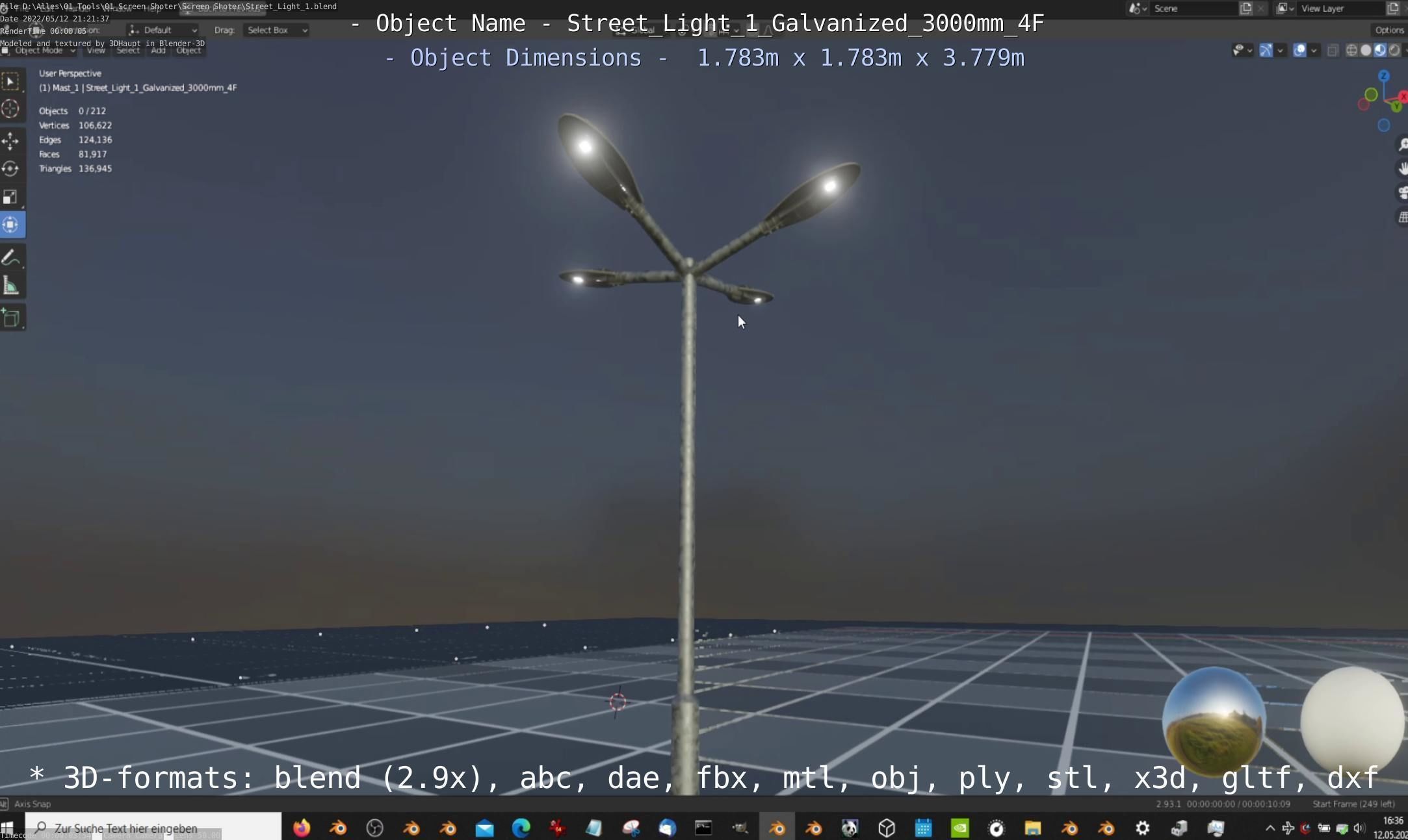 Street Light 1 Galvanized 3000mm 4F Low-poly 3D model_8