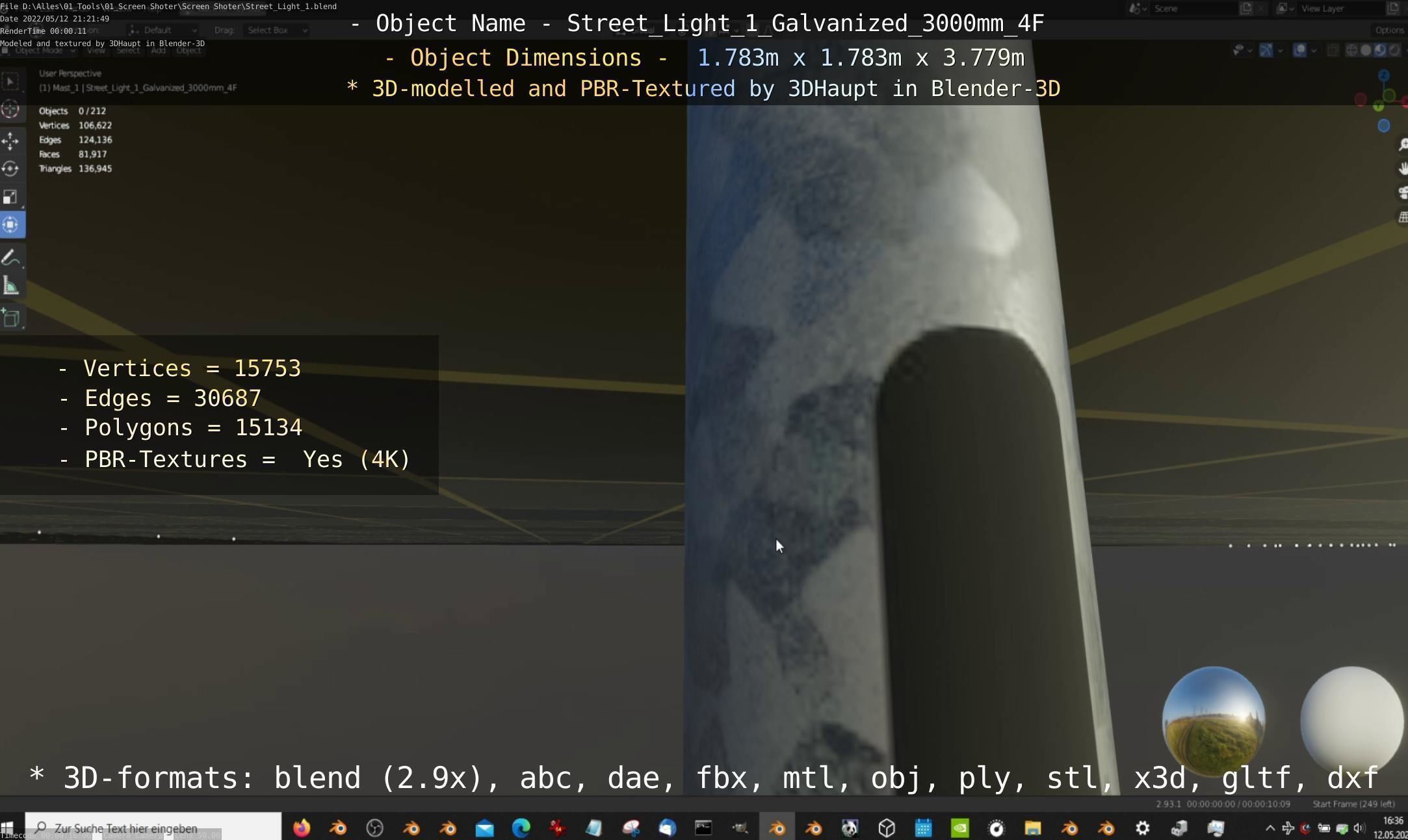 Street Light 1 Galvanized 3000mm 4F Low-poly 3D model_16