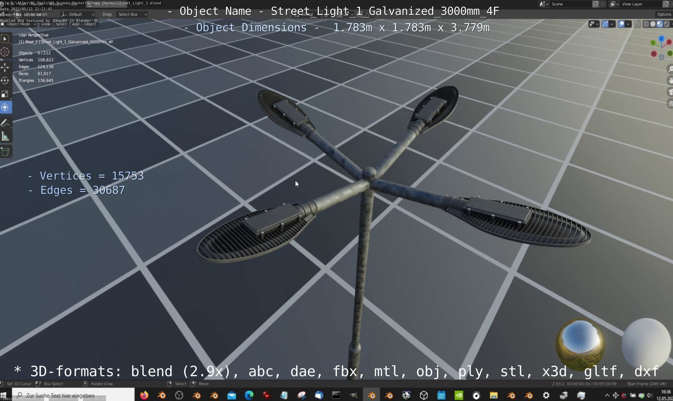 Street Light 1 Galvanized 3000mm 4F Low-poly 3D model_5