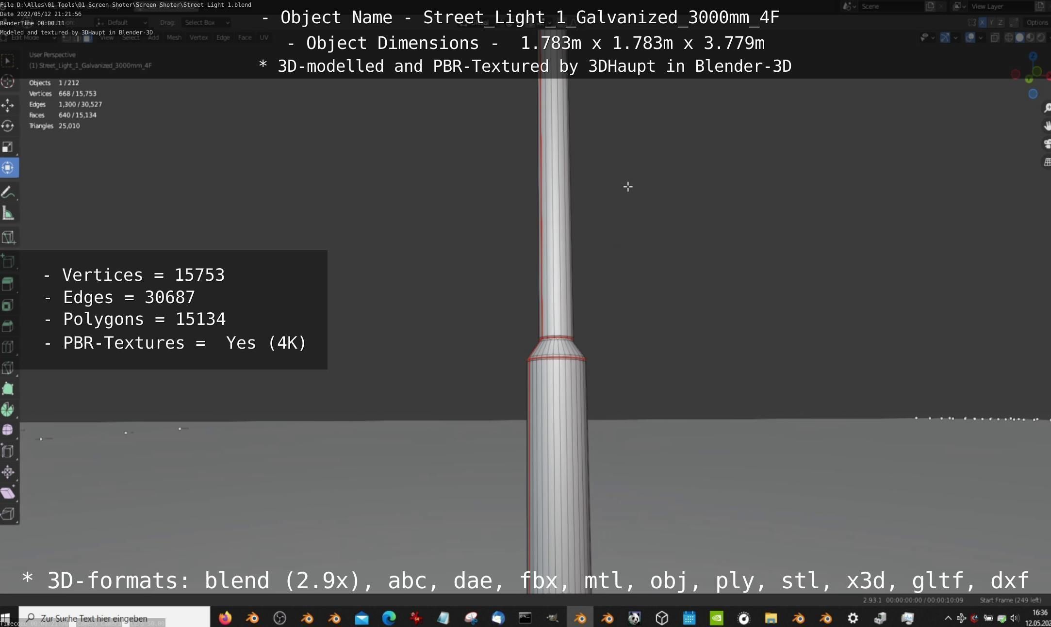 Street Light 1 Galvanized 3000mm 4F Low-poly 3D model_20