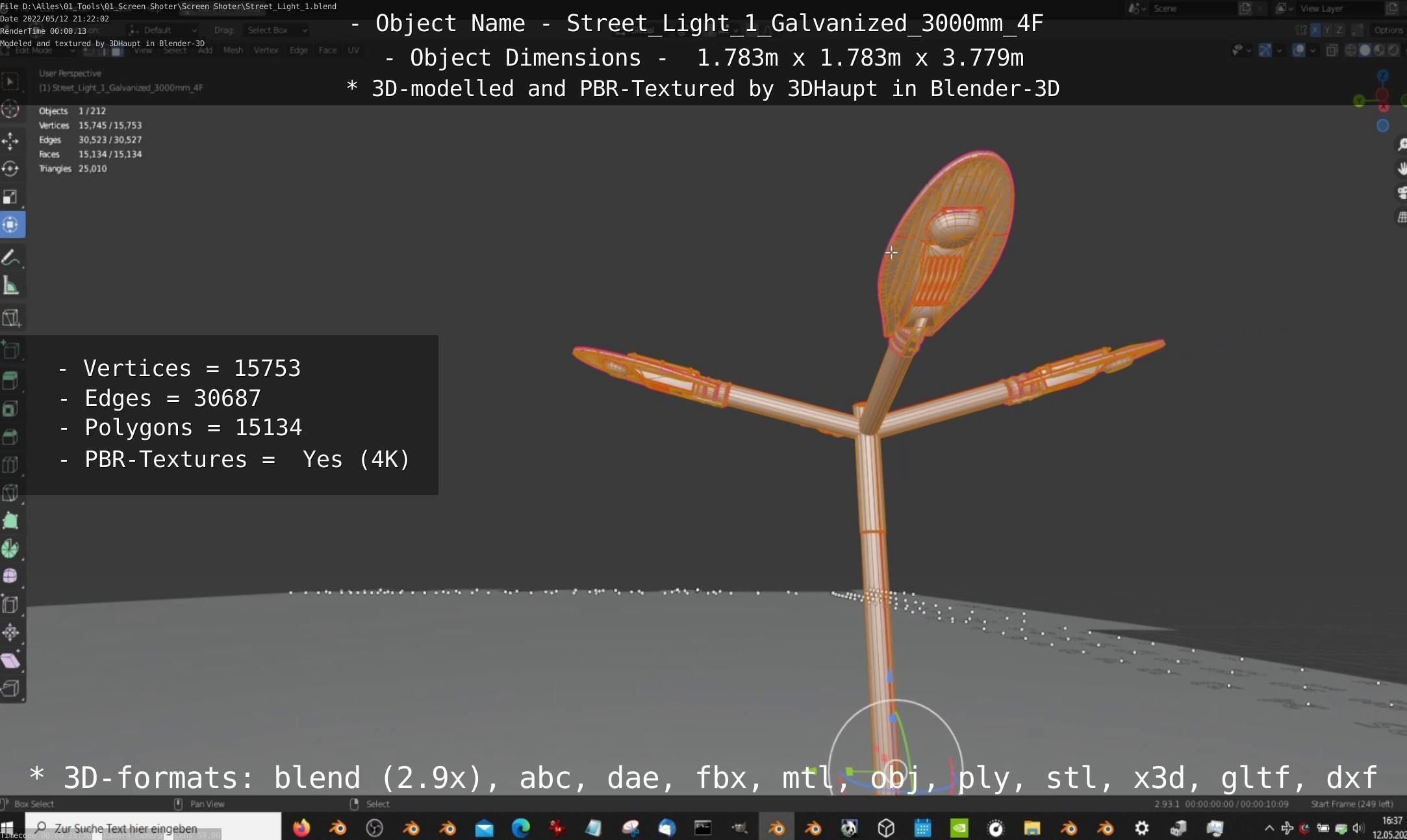 Street Light 1 Galvanized 3000mm 4F Low-poly 3D model_23