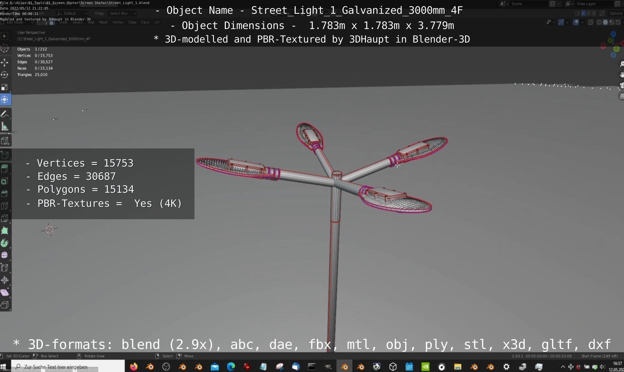 Street Light 1 Galvanized 3000mm 4F Low-poly 3D model_26