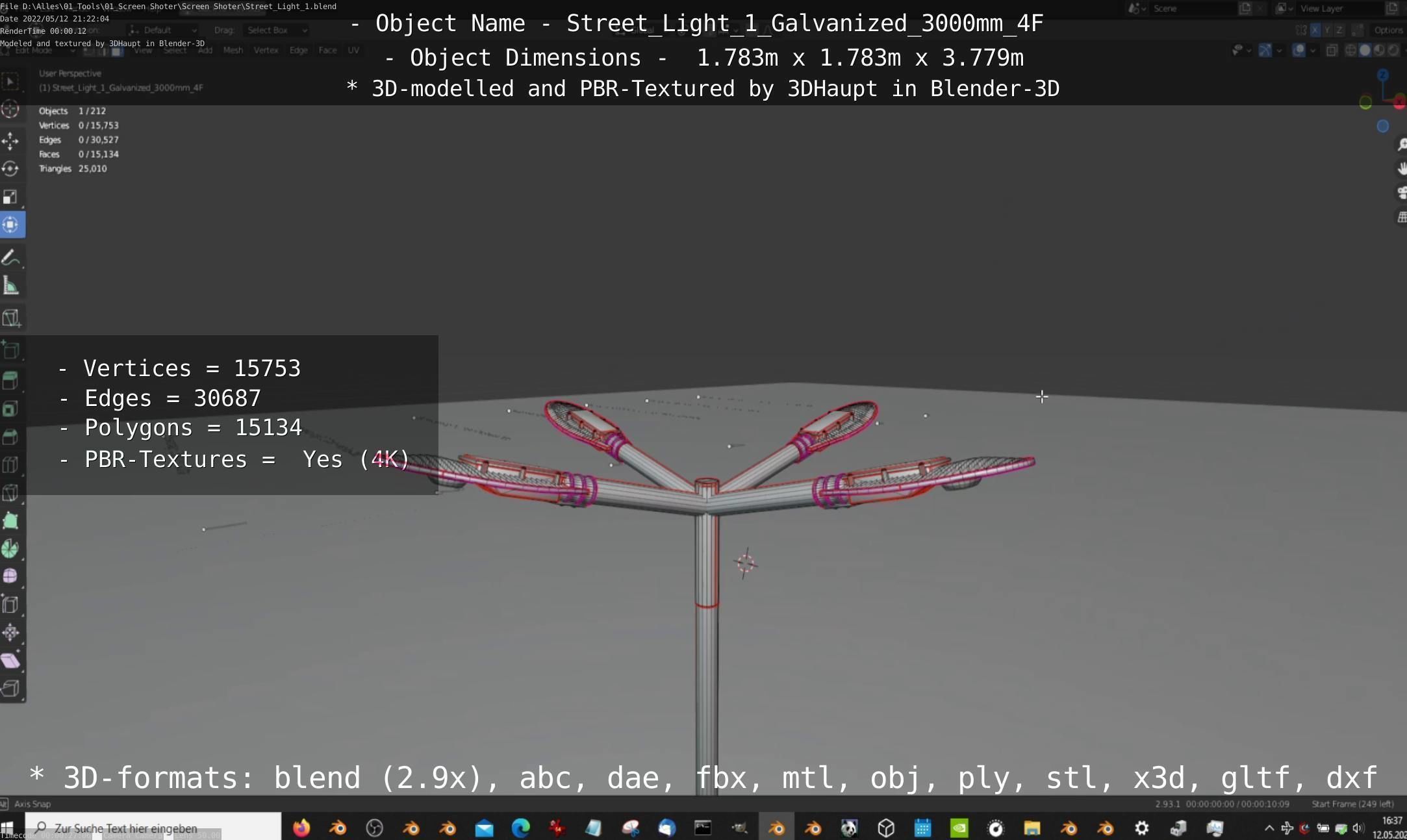 Street Light 1 Galvanized 3000mm 4F Low-poly 3D model_25
