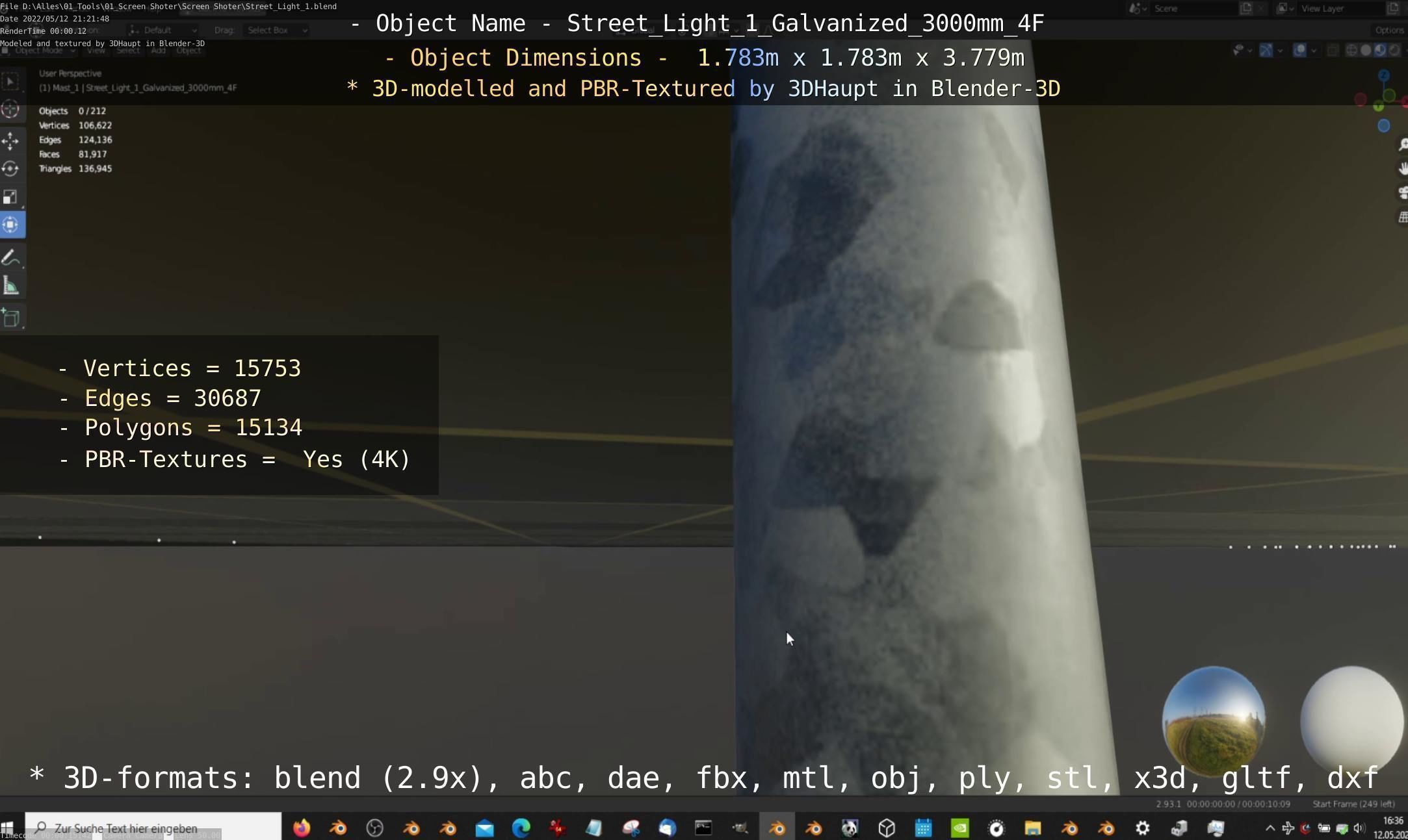 Street Light 1 Galvanized 3000mm 4F Low-poly 3D model_15