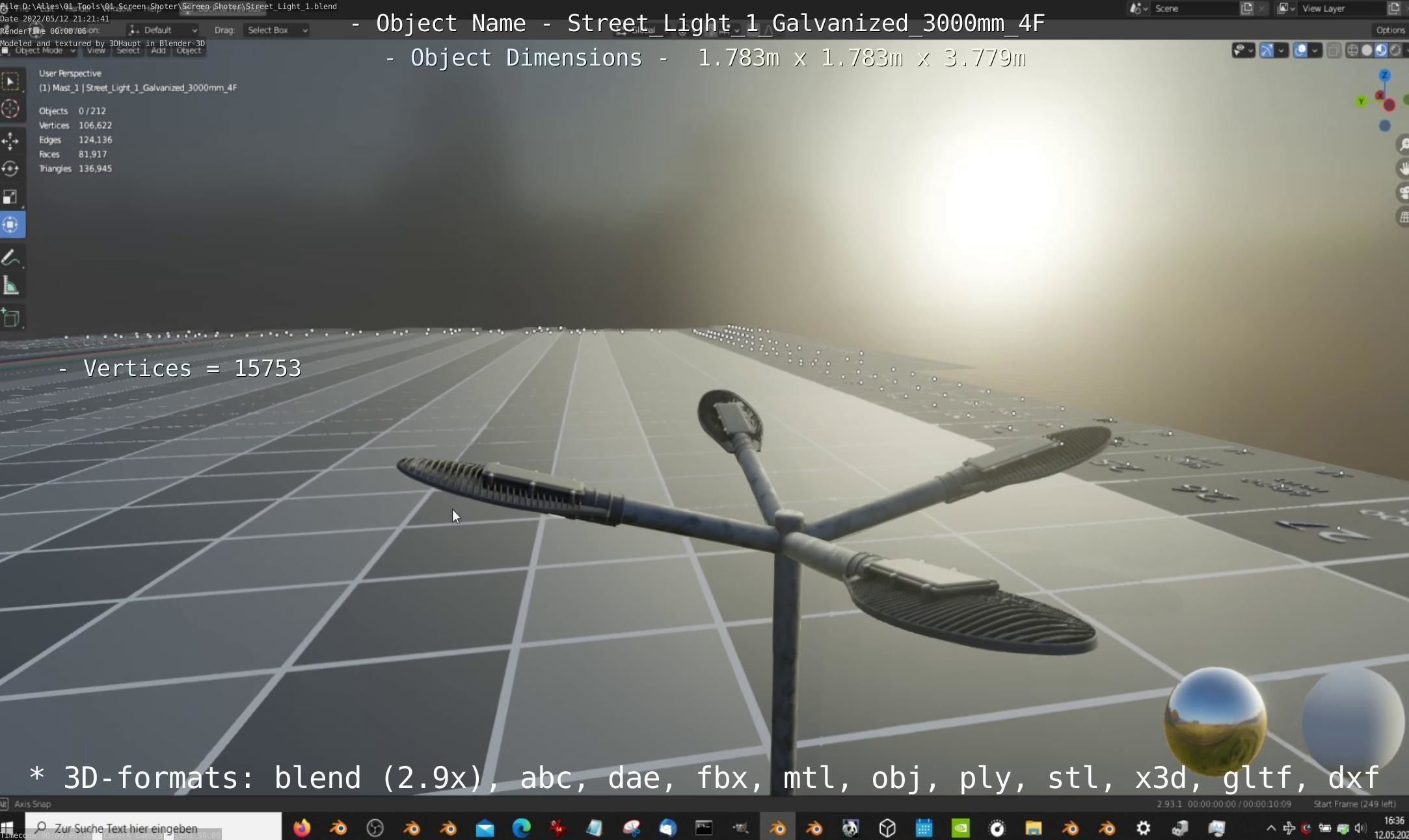 Street Light 1 Galvanized 3000mm 4F Low-poly 3D model_3