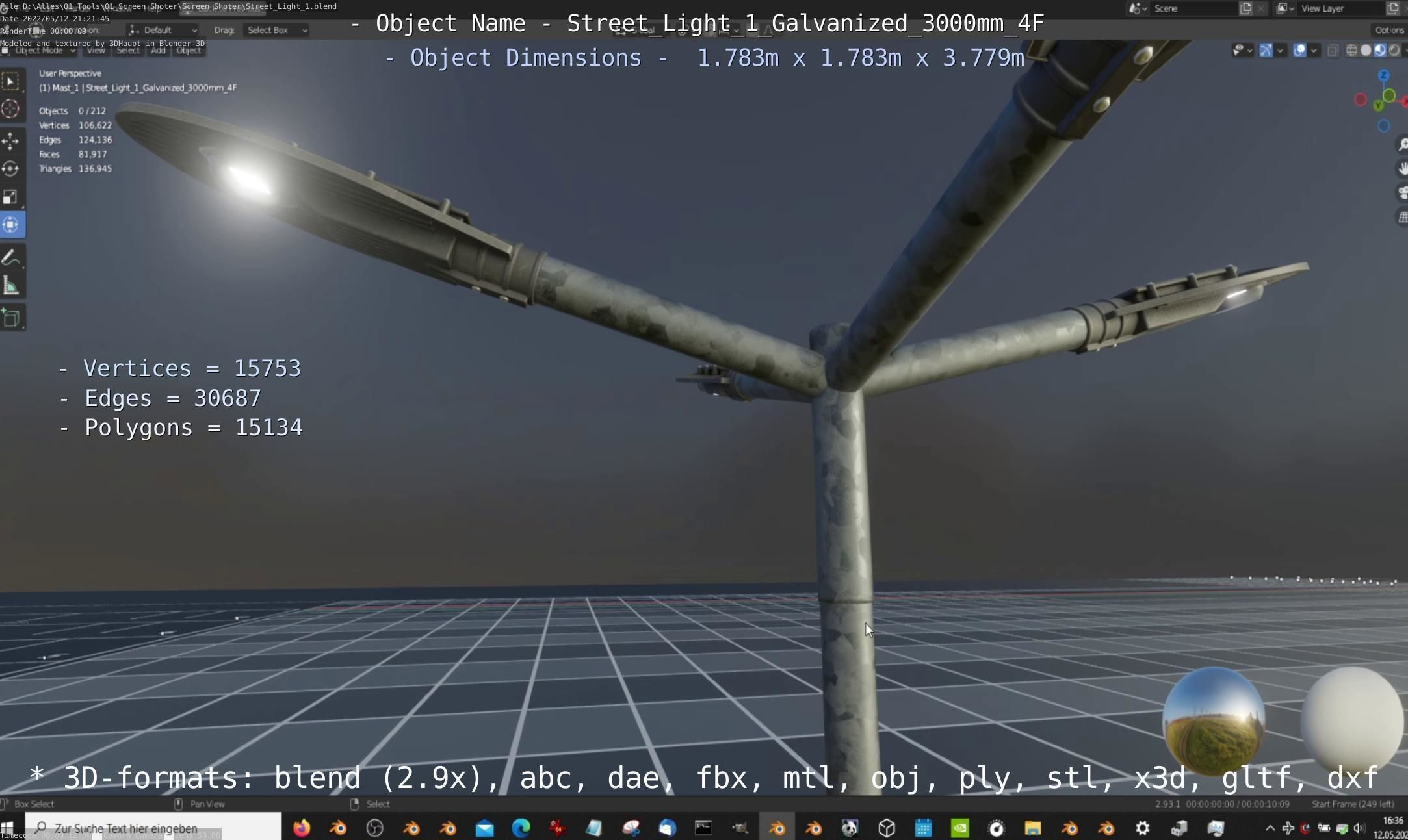 Street Light 1 Galvanized 3000mm 4F Low-poly 3D model_12