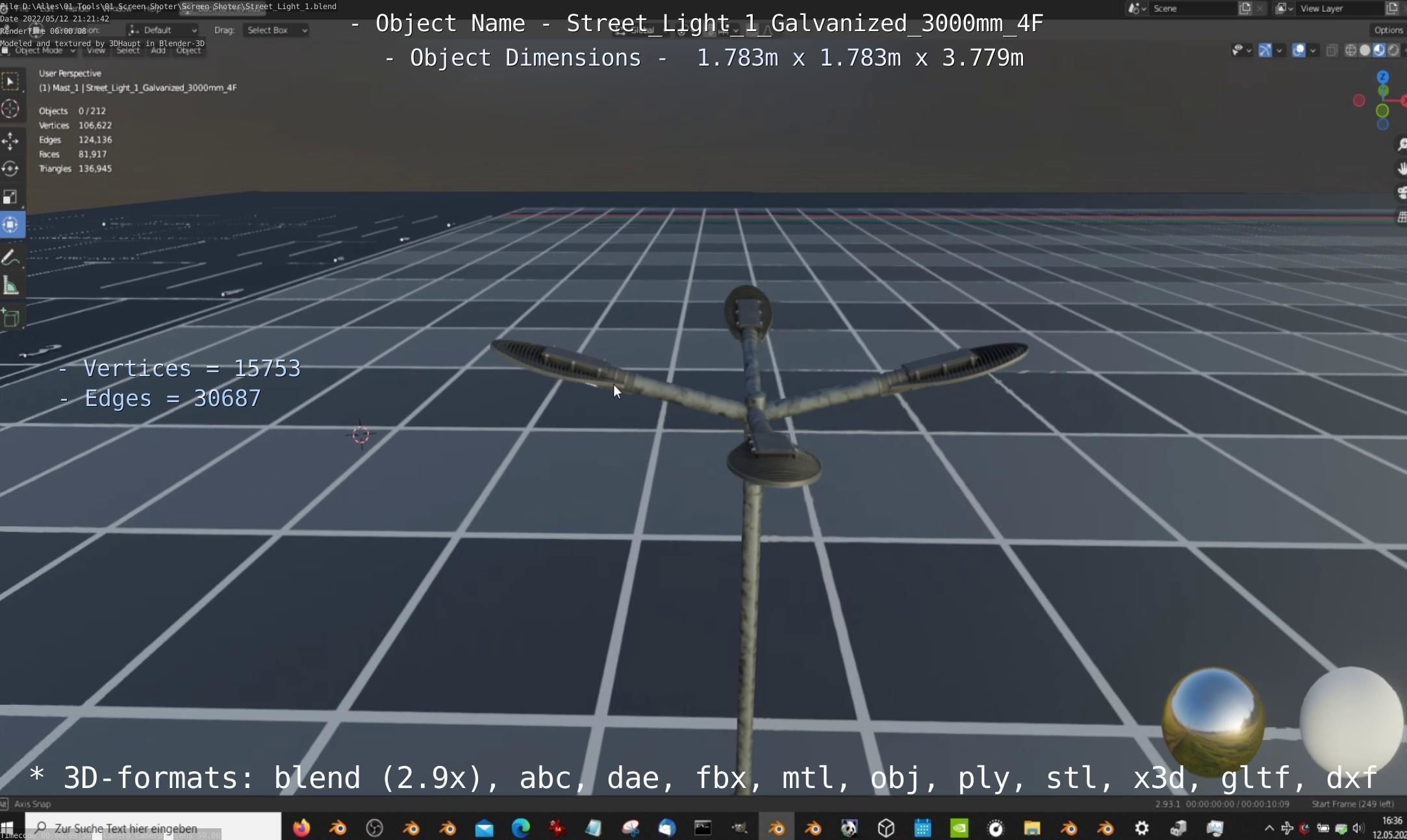 Street Light 1 Galvanized 3000mm 4F Low-poly 3D model_11