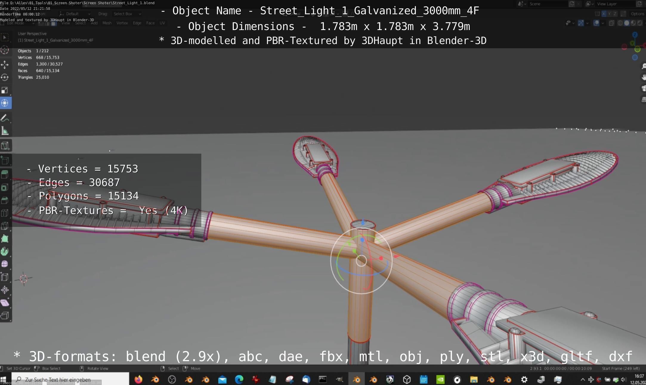 Street Light 1 Galvanized 3000mm 4F Low-poly 3D model_21