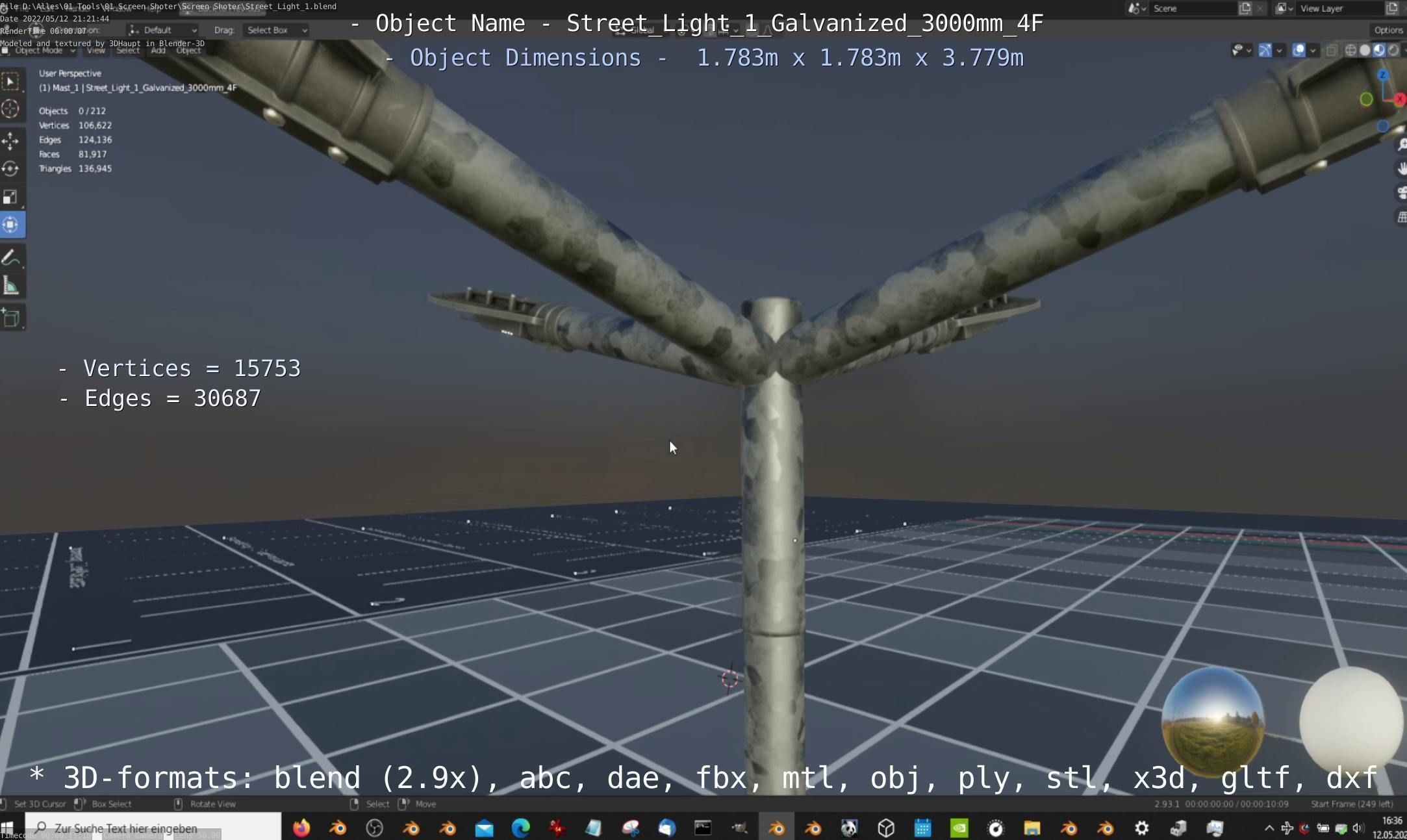 Street Light 1 Galvanized 3000mm 4F Low-poly 3D model_6