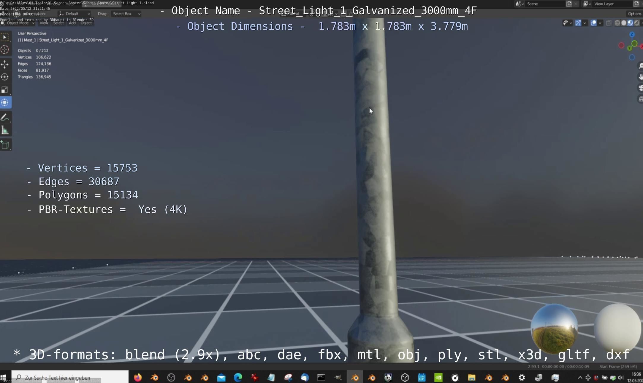 Street Light 1 Galvanized 3000mm 4F Low-poly 3D model_14