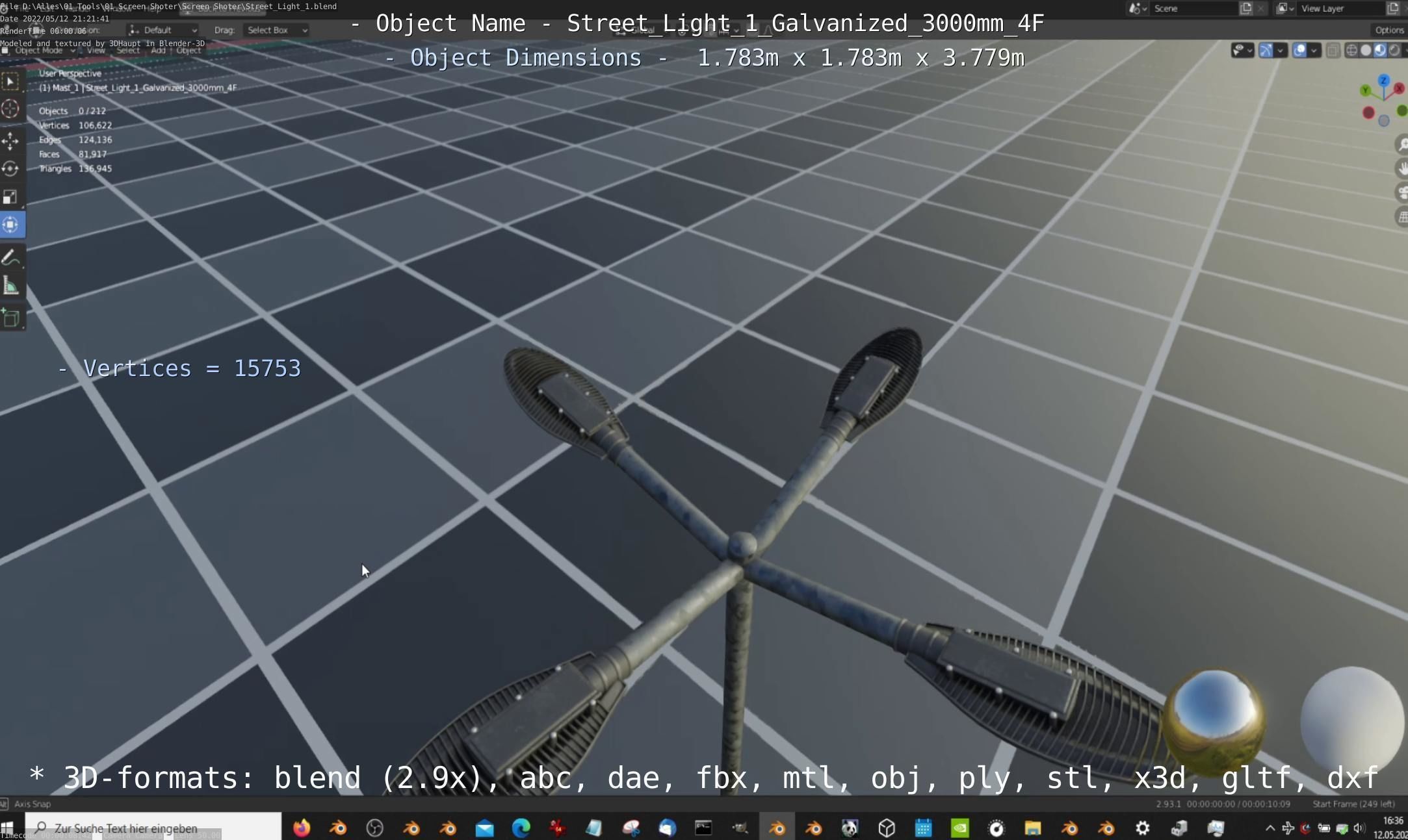 Street Light 1 Galvanized 3000mm 4F Low-poly 3D model_10