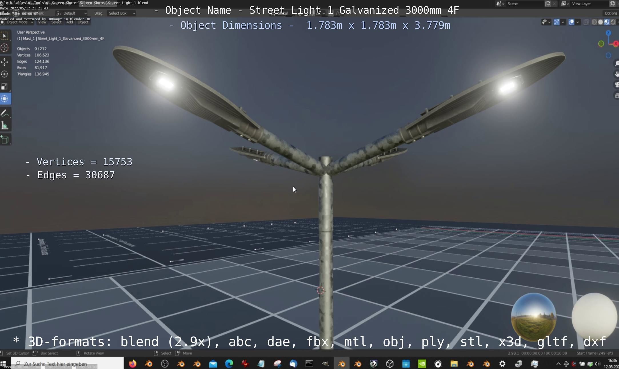 Street Light 1 Galvanized 3000mm 4F Low-poly 3D model_4