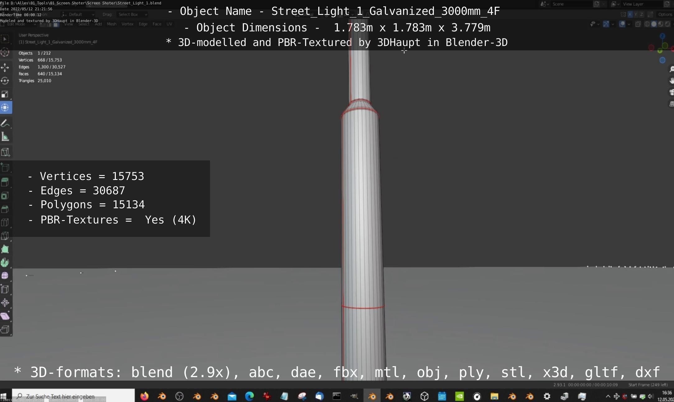 Street Light 1 Galvanized 3000mm 4F Low-poly 3D model_19