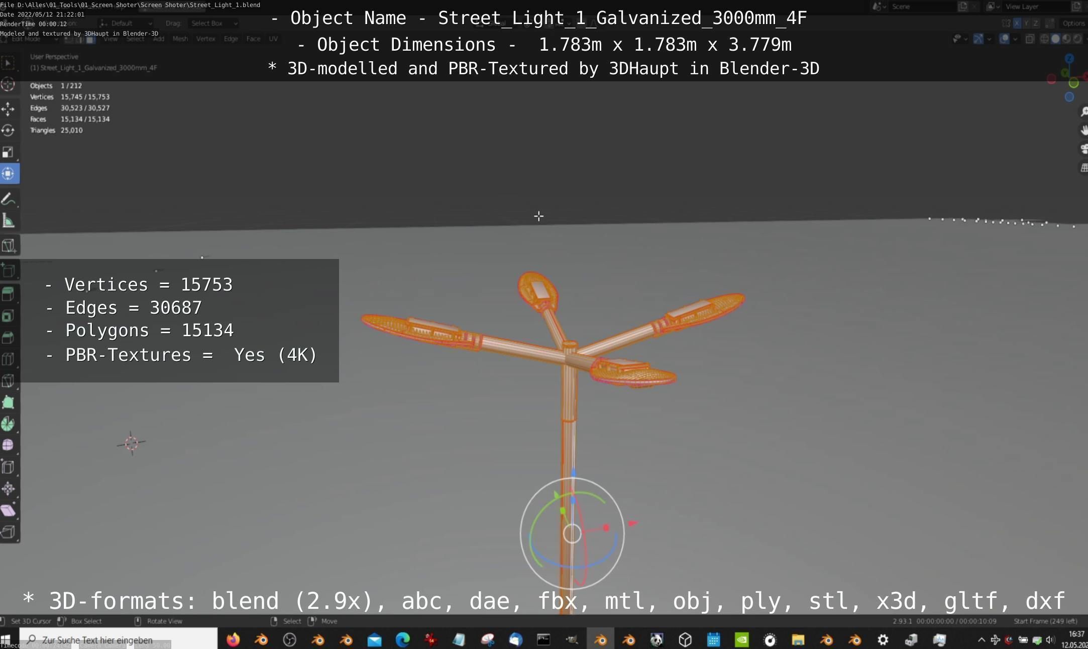 Street Light 1 Galvanized 3000mm 4F Low-poly 3D model_22