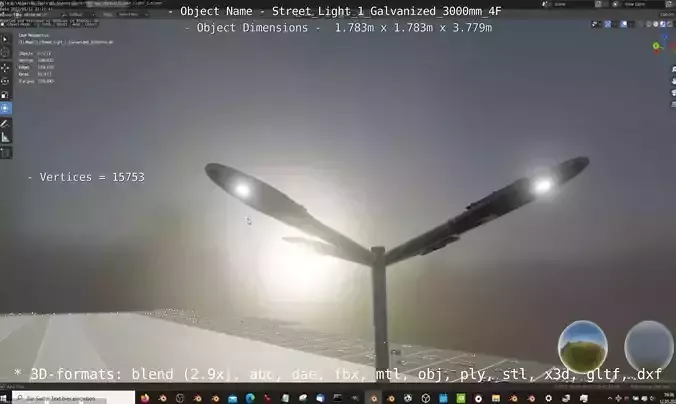Street Light 1 Galvanized 3000mm 4F Low-poly 3D model