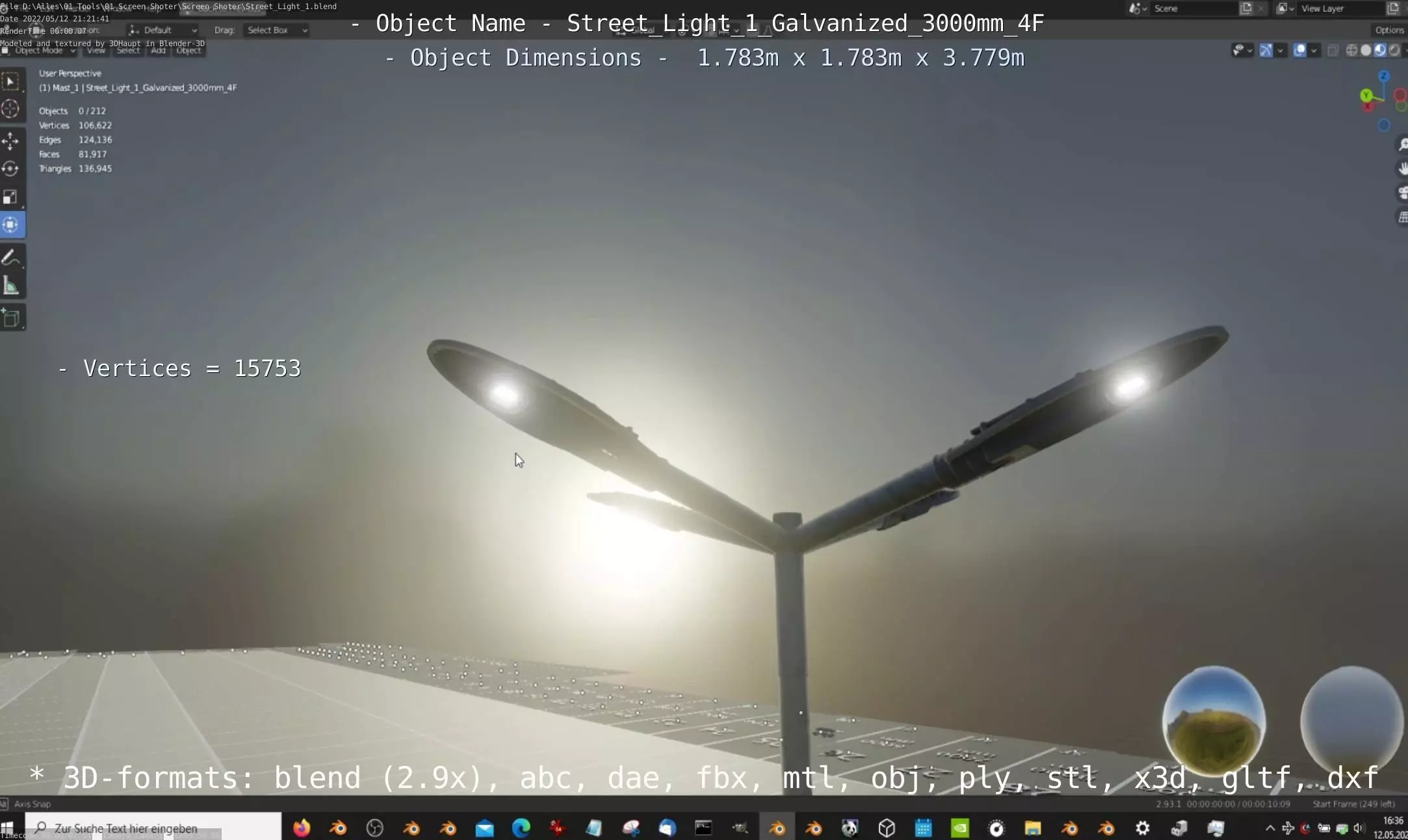 Street Light 1 Galvanized 3000mm 4F Low-poly 3D model_0