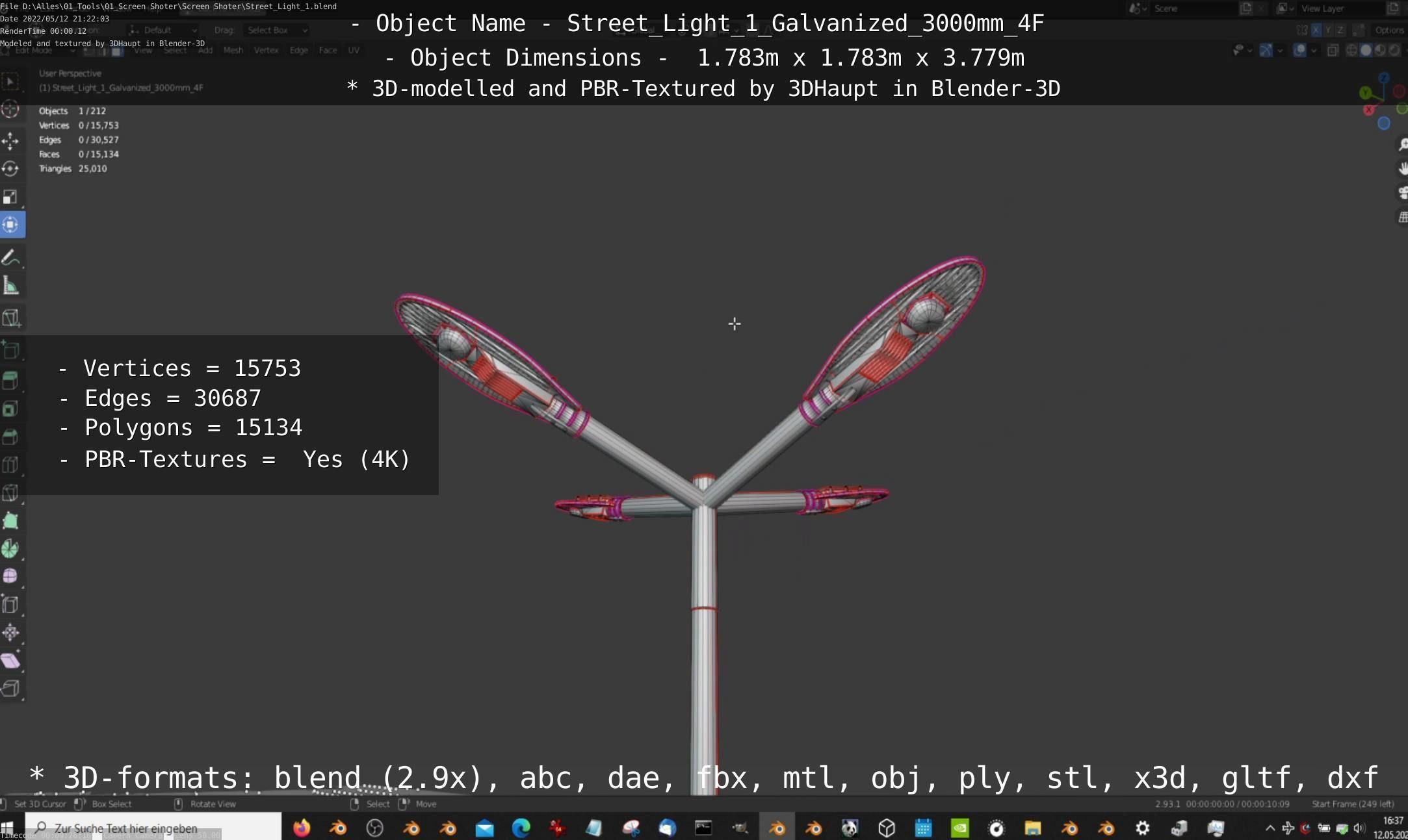 Street Light 1 Galvanized 3000mm 4F Low-poly 3D model_24