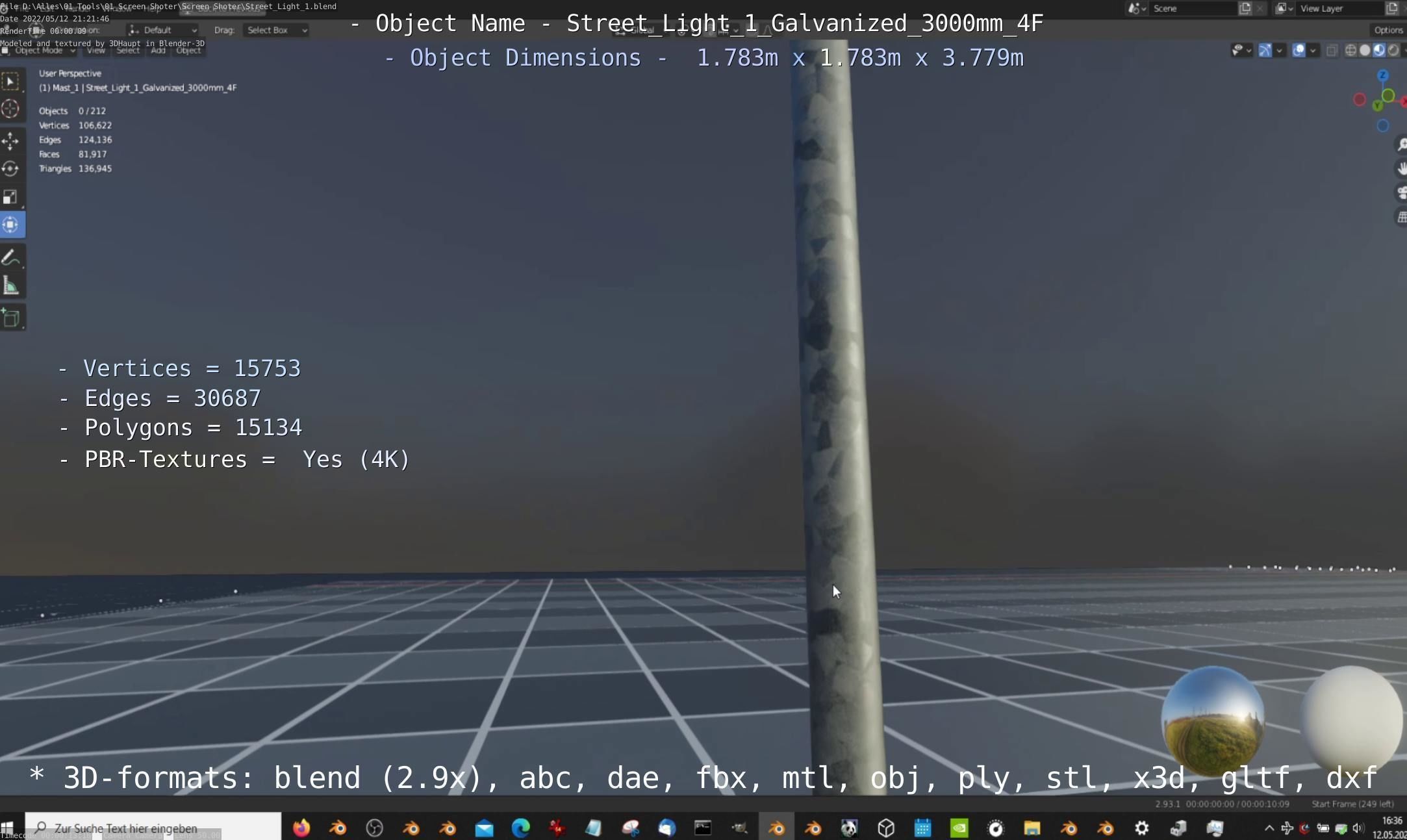 Street Light 1 Galvanized 3000mm 4F Low-poly 3D model_13