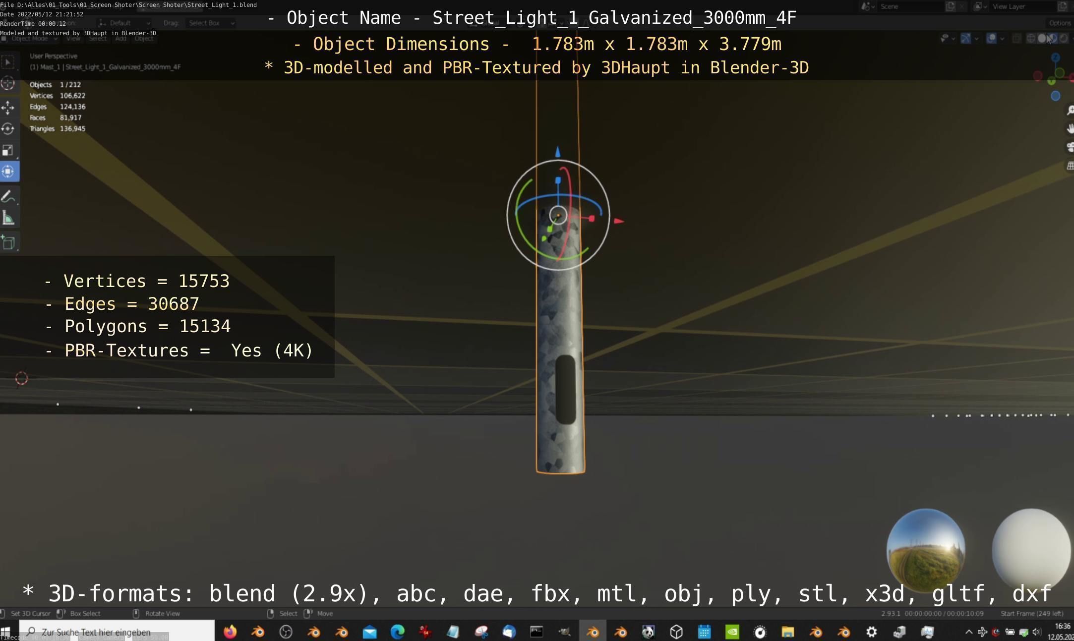 Street Light 1 Galvanized 3000mm 4F Low-poly 3D model_17