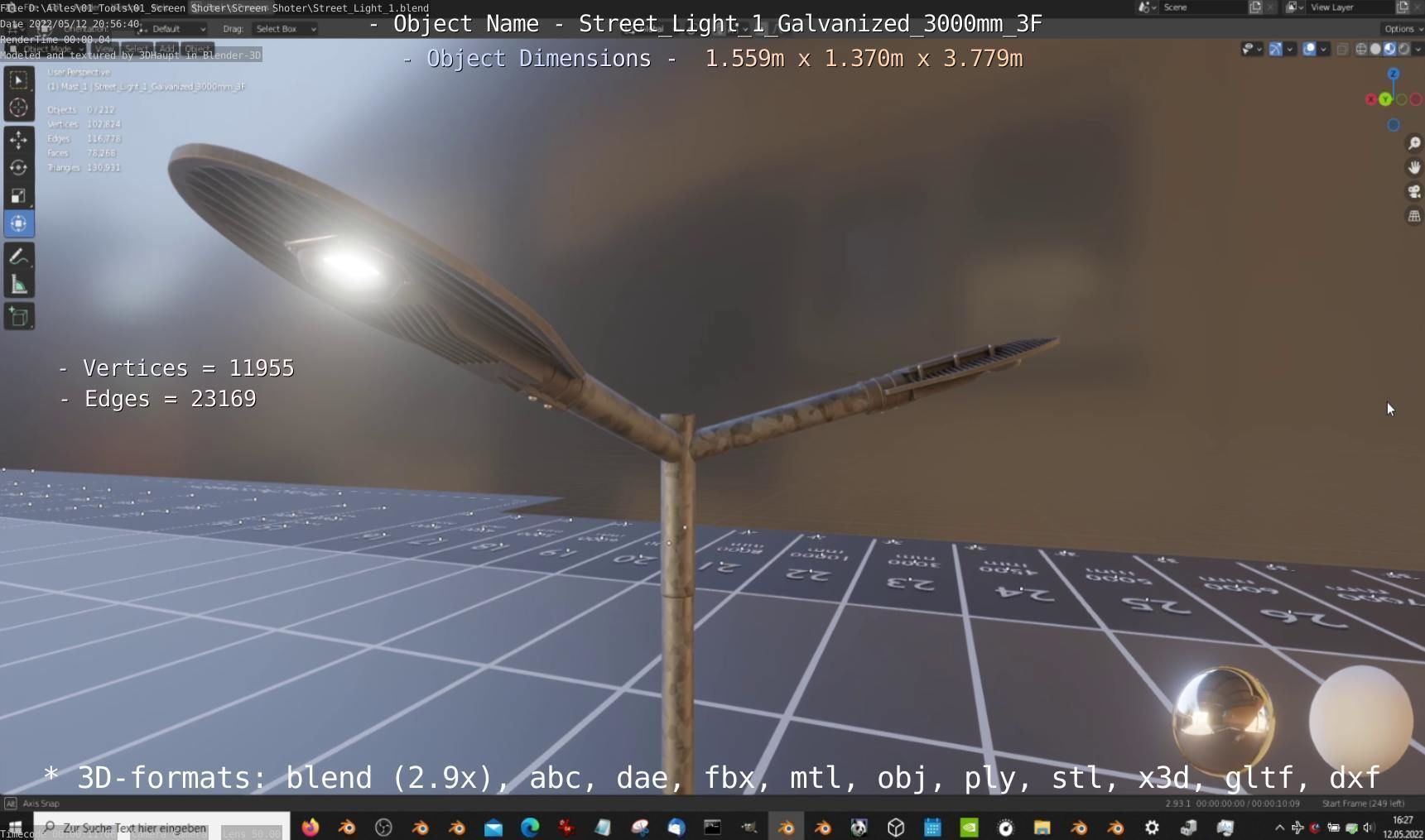 Street Light 1 Galvanized 3000mm 3F Low-poly 3D model_31