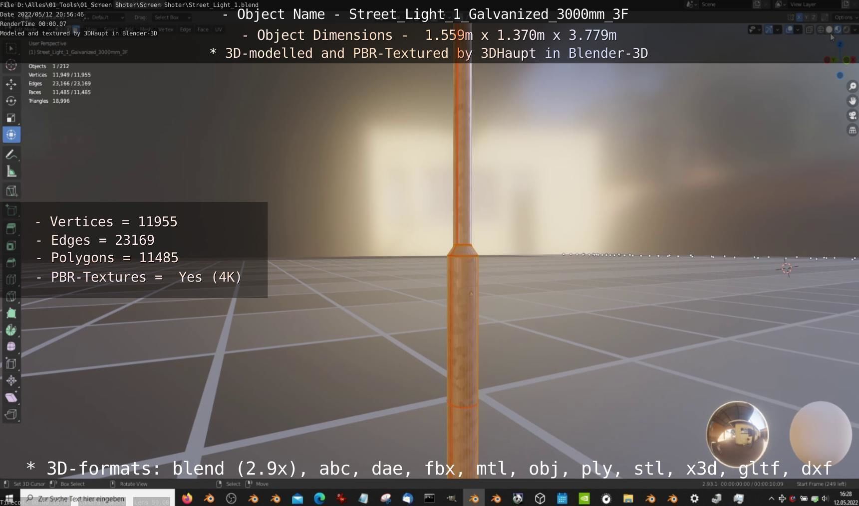 Street Light 1 Galvanized 3000mm 3F Low-poly 3D model_37