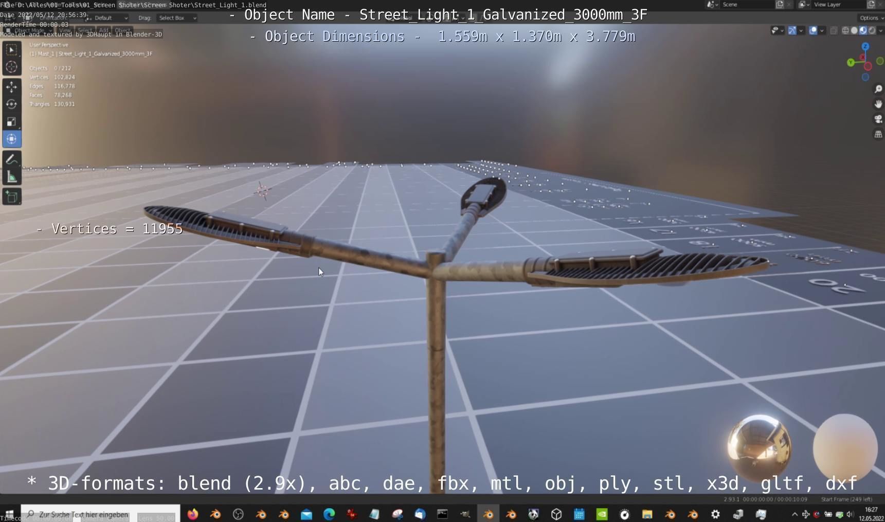 Street Light 1 Galvanized 3000mm 3F Low-poly 3D model_19