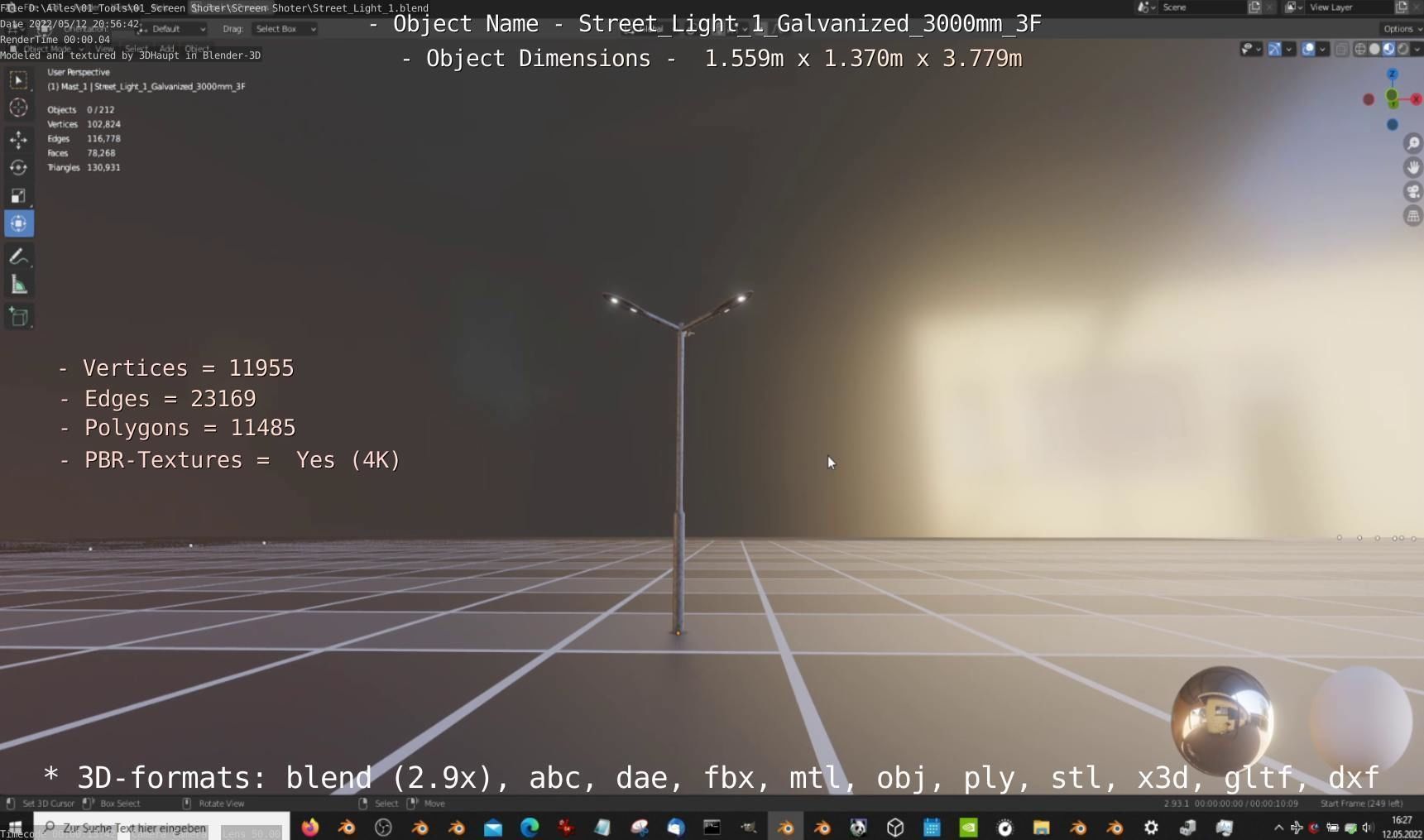 Street Light 1 Galvanized 3000mm 3F Low-poly 3D model_35