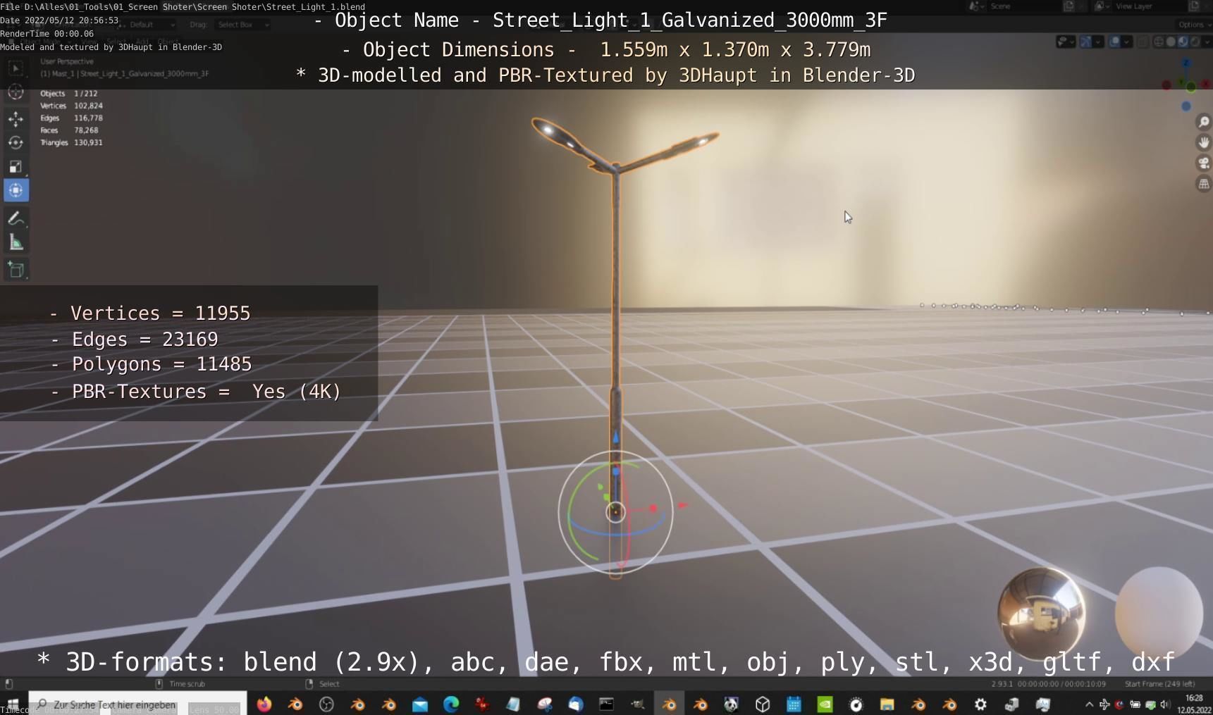 Street Light 1 Galvanized 3000mm 3F Low-poly 3D model_26