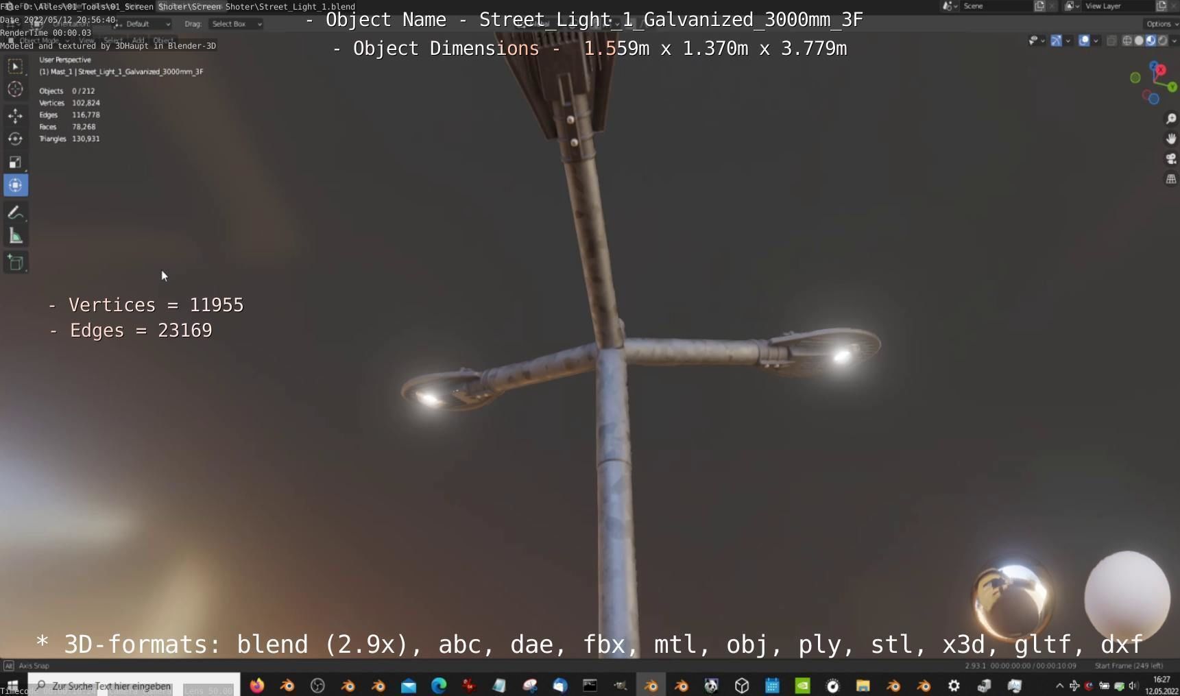 Street Light 1 Galvanized 3000mm 3F Low-poly 3D model_25