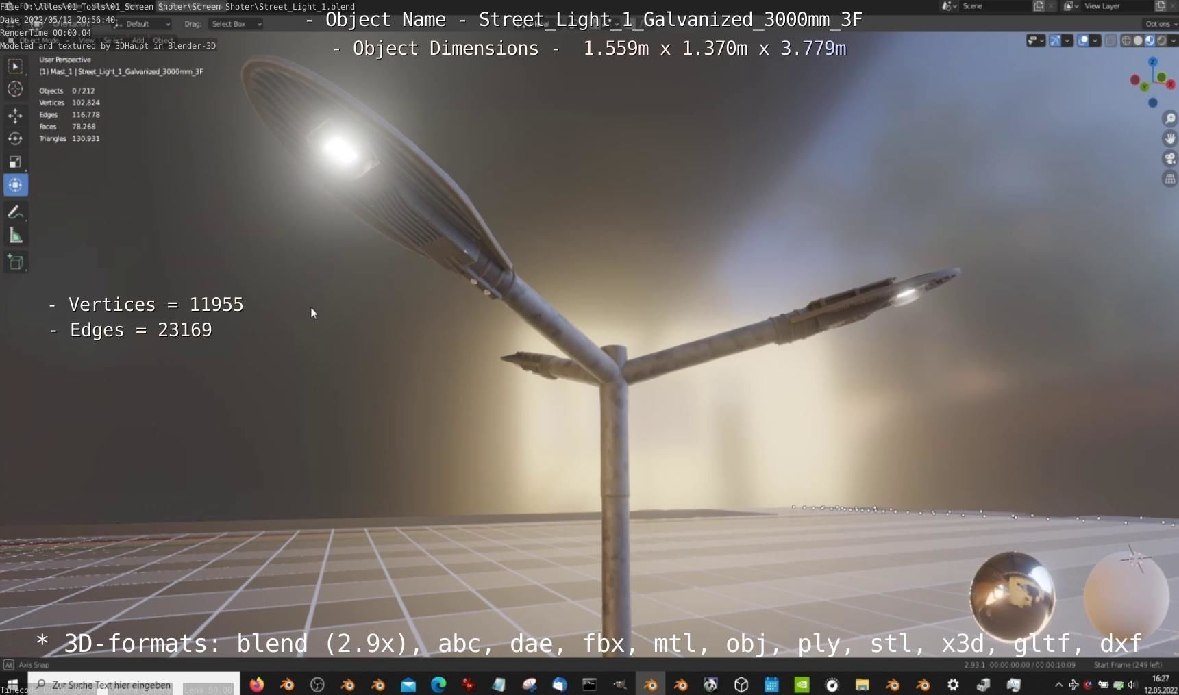 Street Light 1 Galvanized 3000mm 3F Low-poly 3D model_3