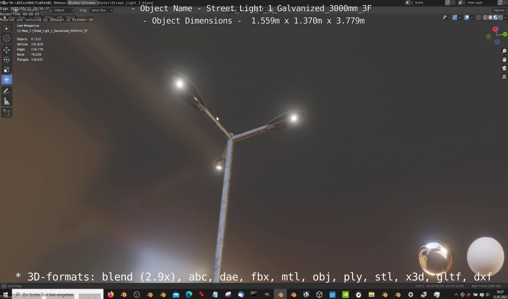 Street Light 1 Galvanized 3000mm 3F Low-poly 3D model_11