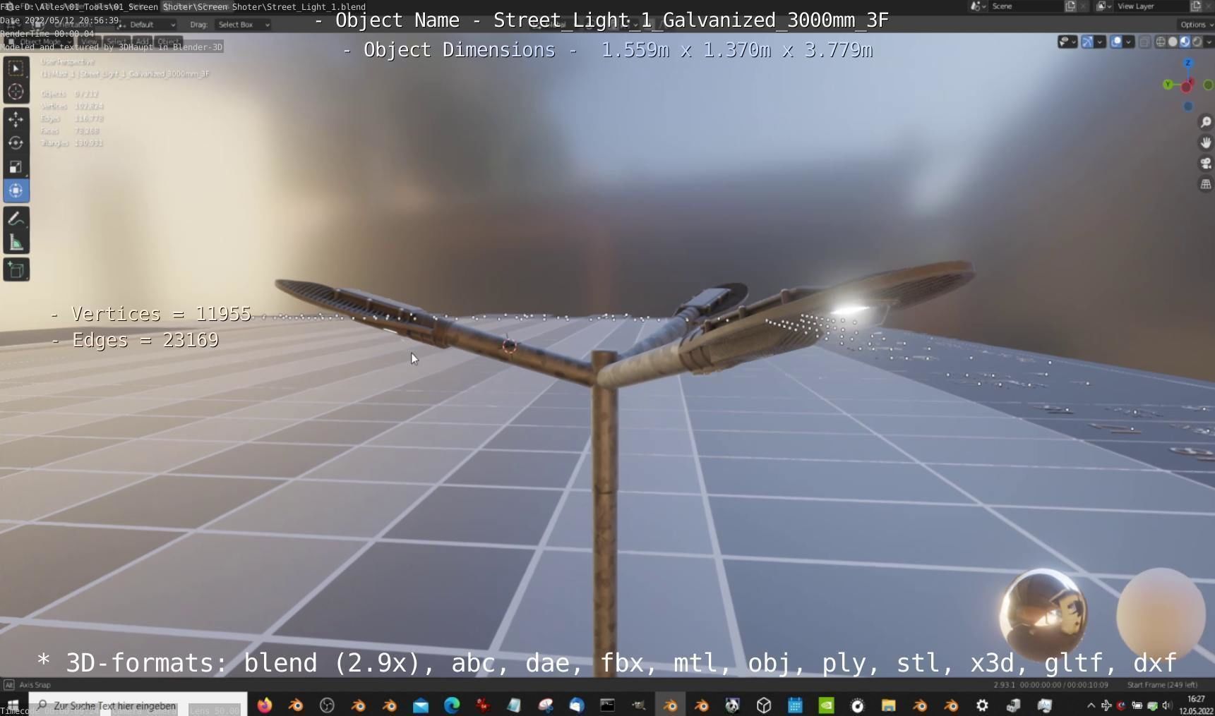 Street Light 1 Galvanized 3000mm 3F Low-poly 3D model_20