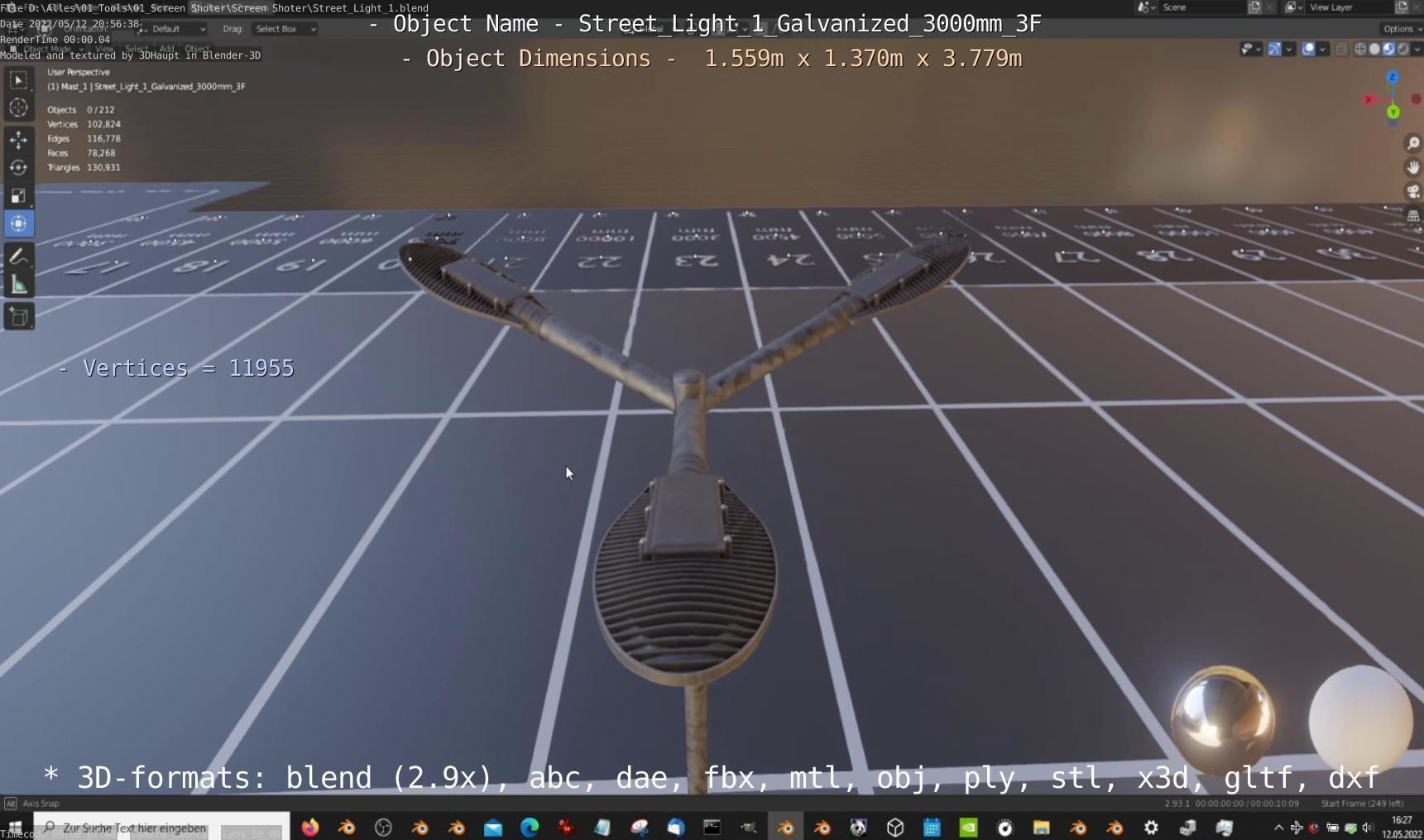 Street Light 1 Galvanized 3000mm 3F Low-poly 3D model_15