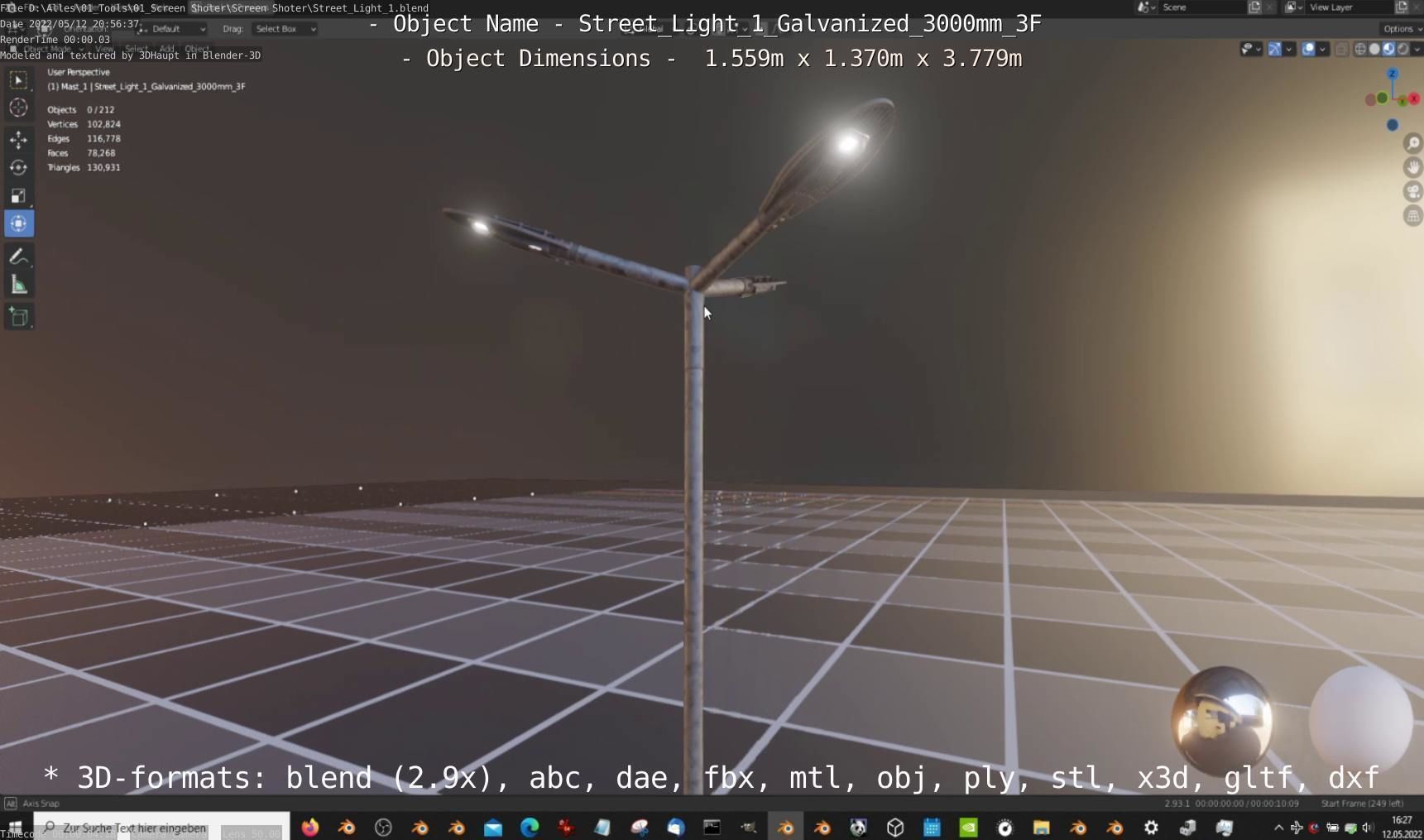 Street Light 1 Galvanized 3000mm 3F Low-poly 3D model_8