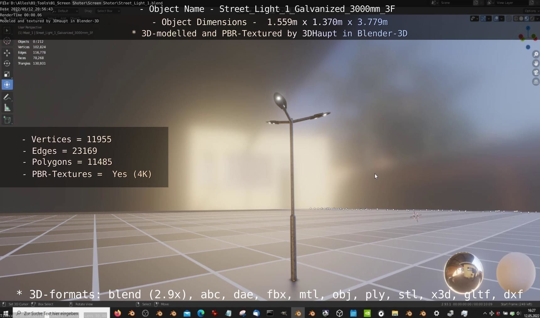 Street Light 1 Galvanized 3000mm 3F Low-poly 3D model_36