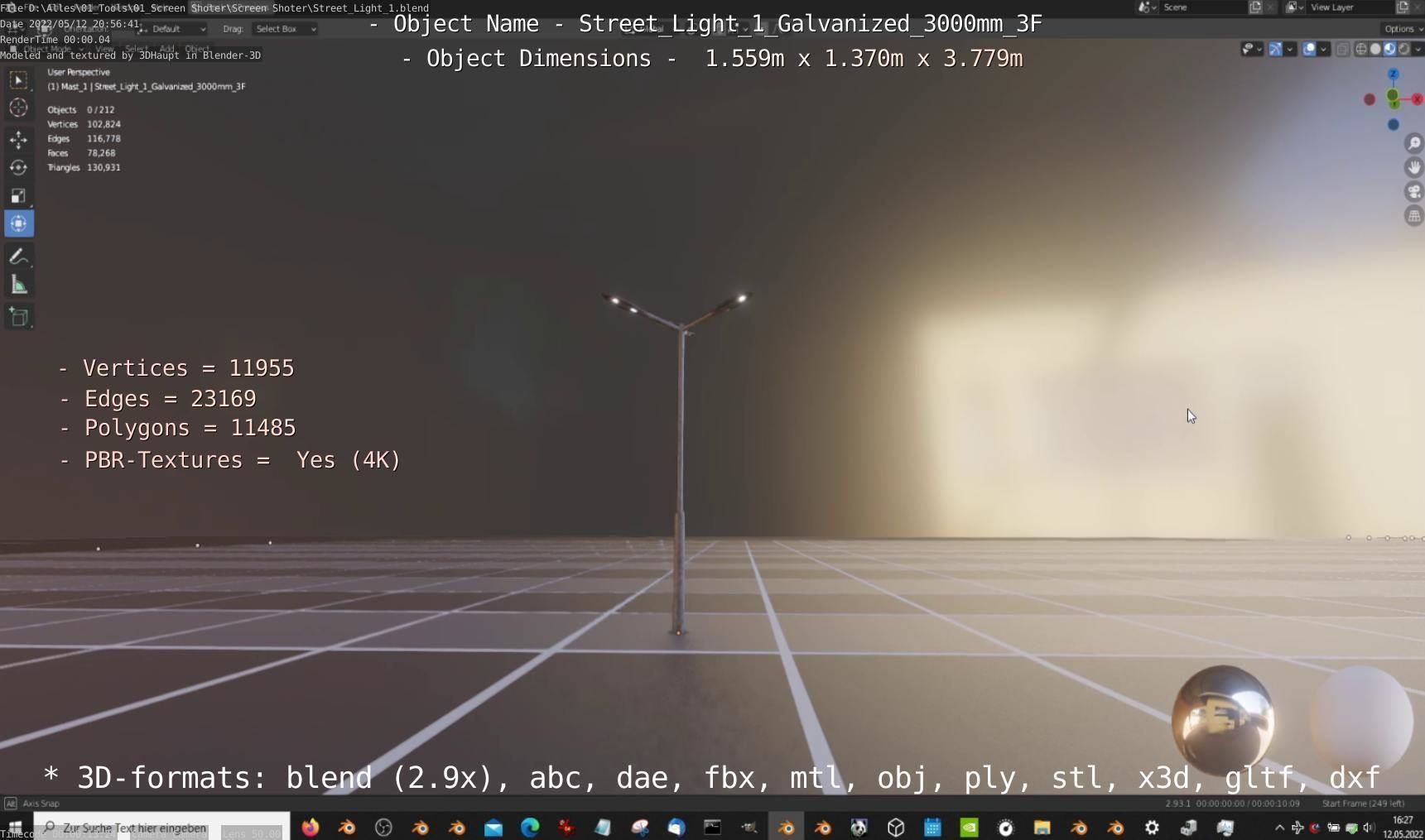 Street Light 1 Galvanized 3000mm 3F Low-poly 3D model_41