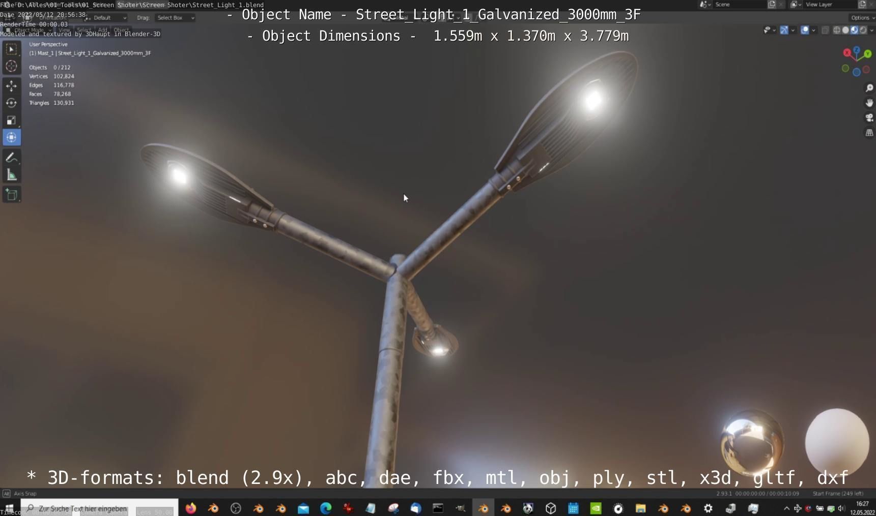 Street Light 1 Galvanized 3000mm 3F Low-poly 3D model_13