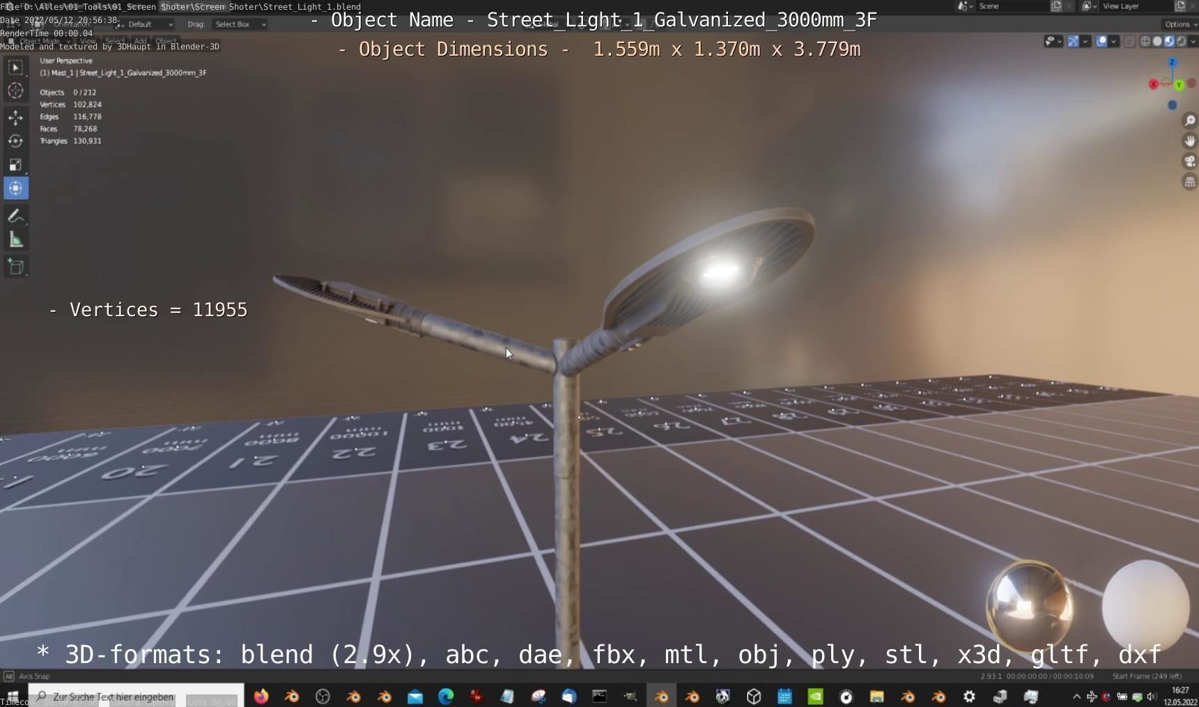 Street Light 1 Galvanized 3000mm 3F Low-poly 3D model_14