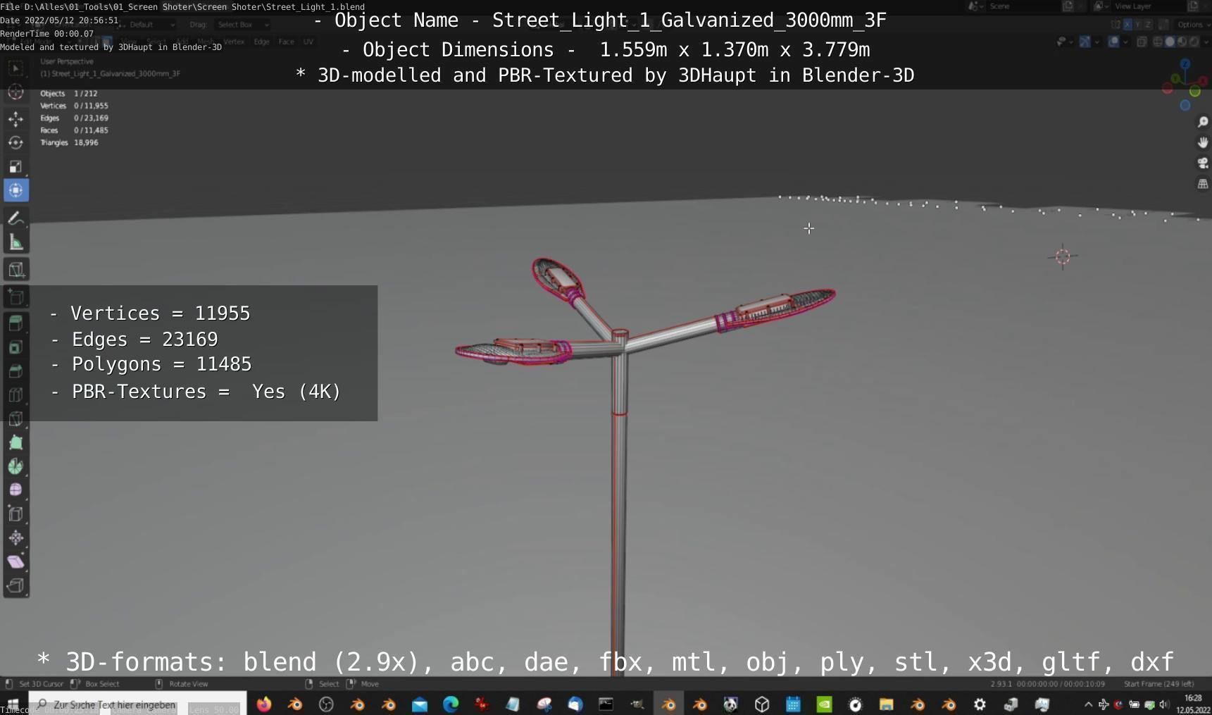 Street Light 1 Galvanized 3000mm 3F Low-poly 3D model_42