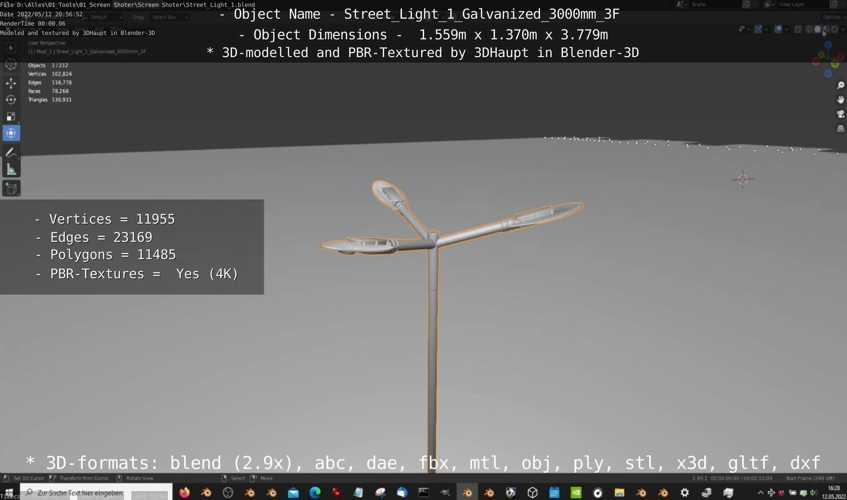 Street Light 1 Galvanized 3000mm 3F Low-poly 3D model_43