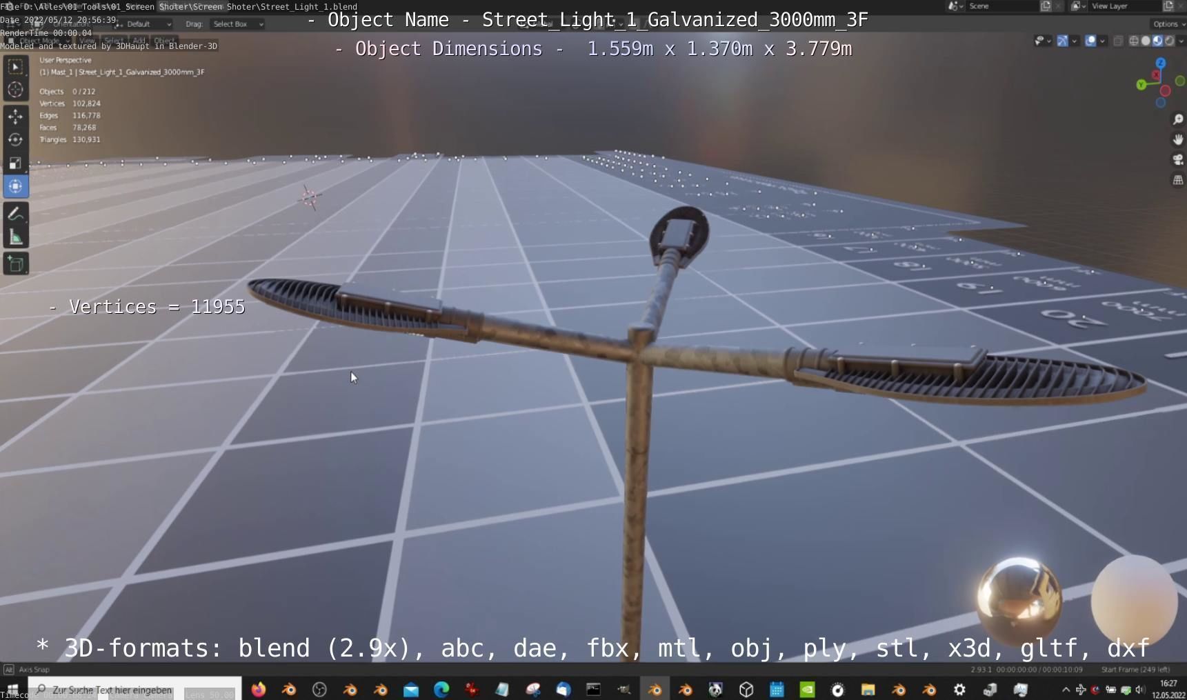 Street Light 1 Galvanized 3000mm 3F Low-poly 3D model_17