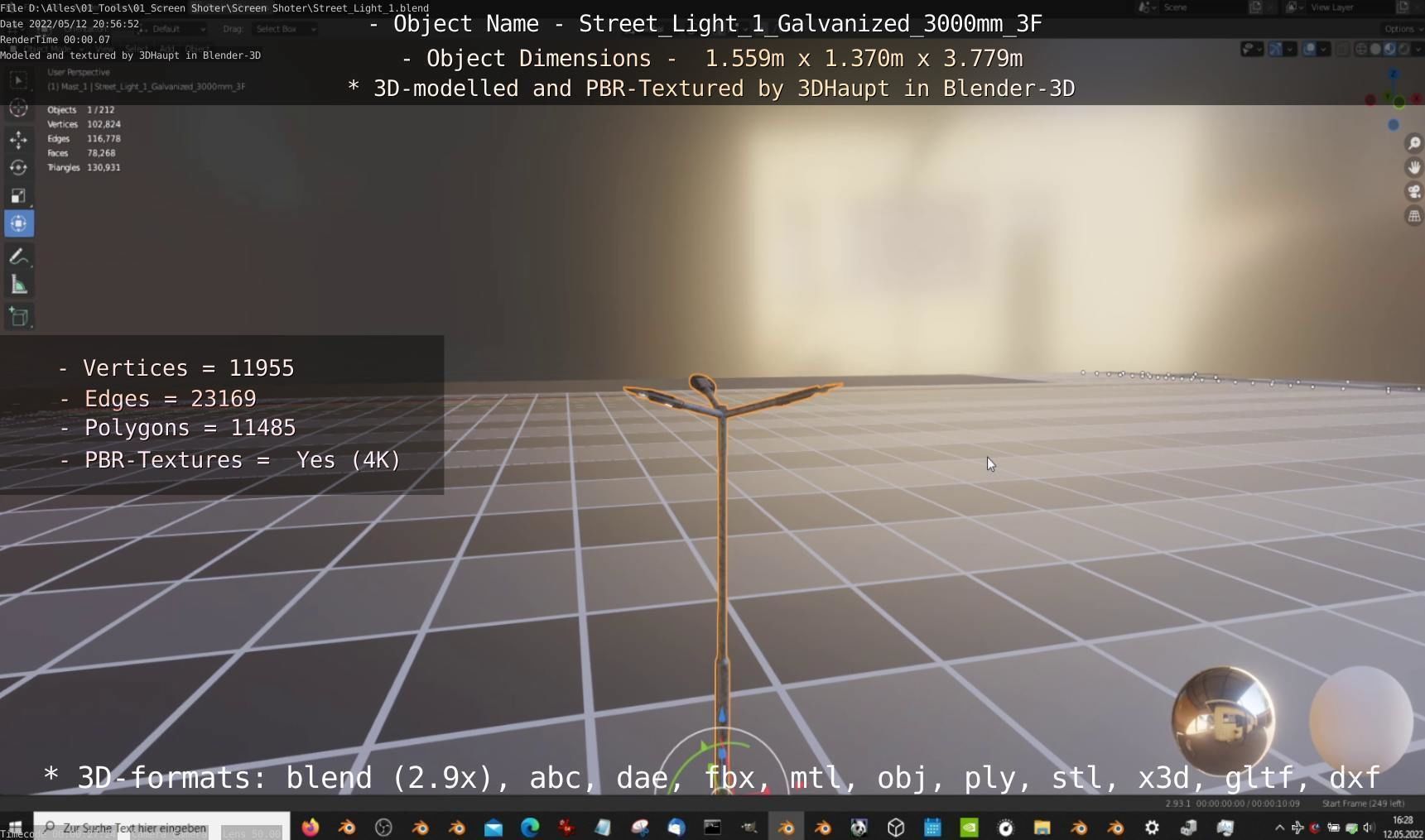 Street Light 1 Galvanized 3000mm 3F Low-poly 3D model_44