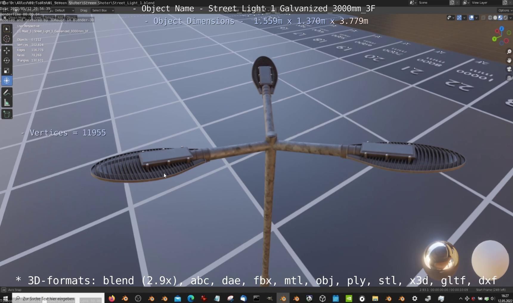 Street Light 1 Galvanized 3000mm 3F Low-poly 3D model_29