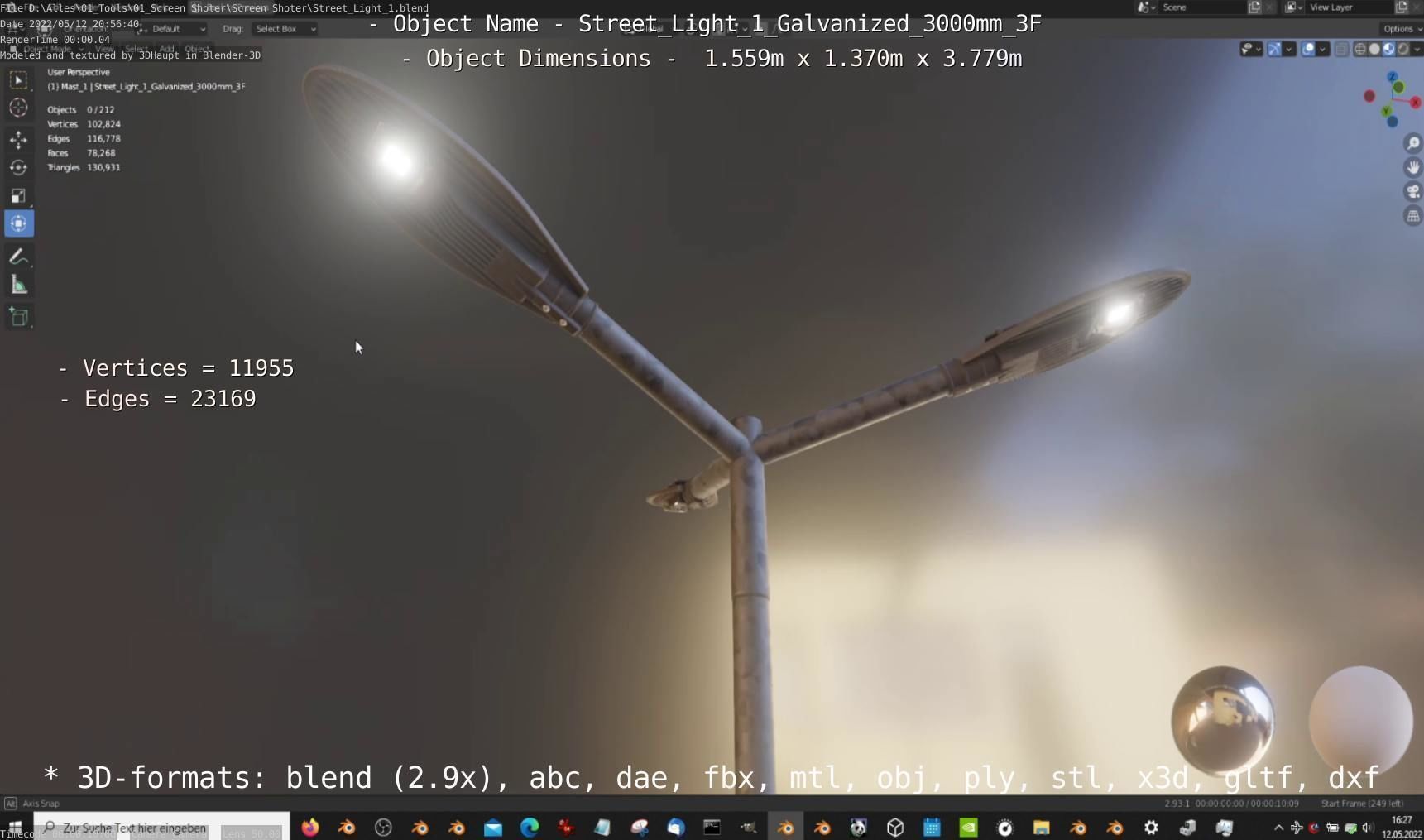 Street Light 1 Galvanized 3000mm 3F Low-poly 3D model_24