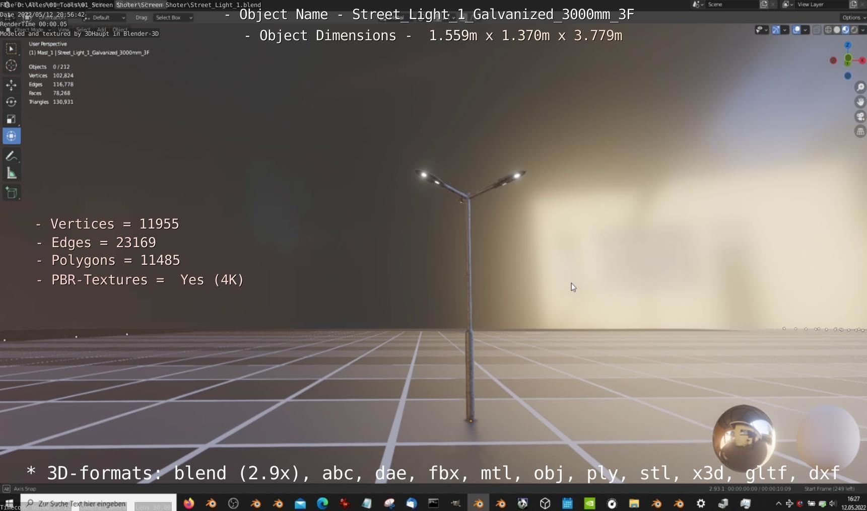 Street Light 1 Galvanized 3000mm 3F Low-poly 3D model_22