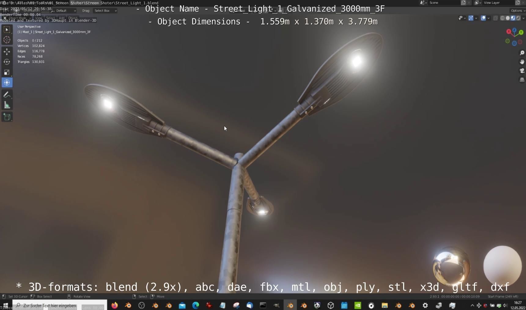 Street Light 1 Galvanized 3000mm 3F Low-poly 3D model_12