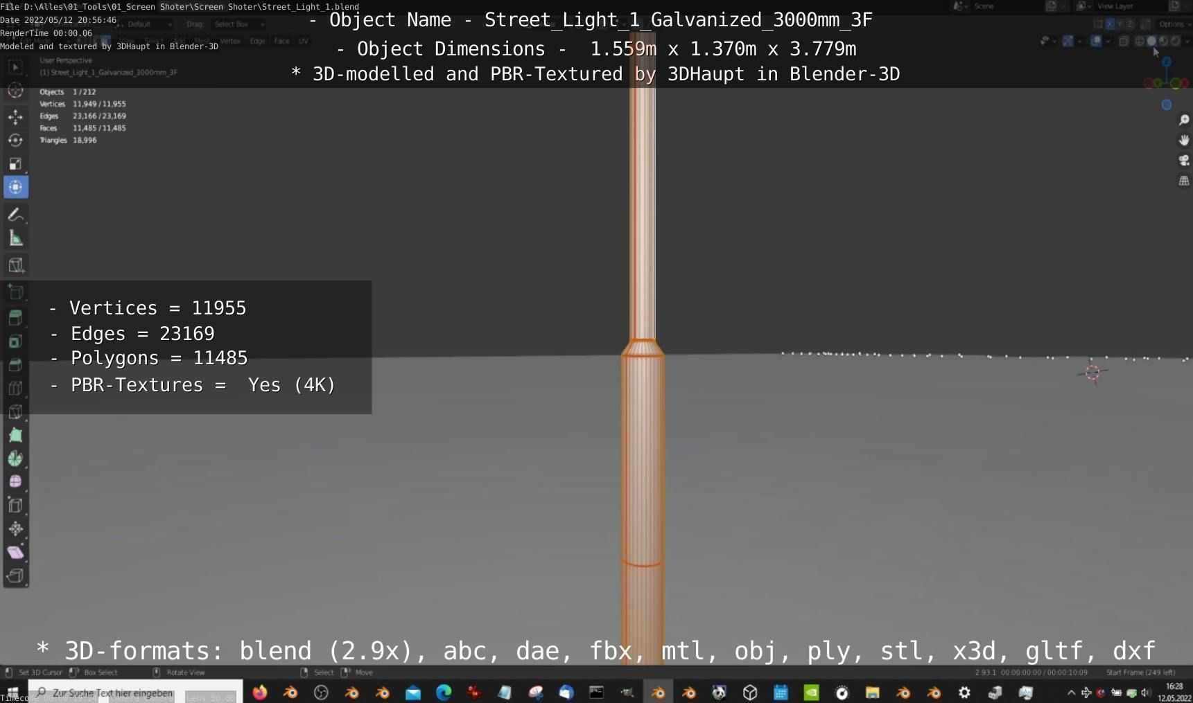 Street Light 1 Galvanized 3000mm 3F Low-poly 3D model_38