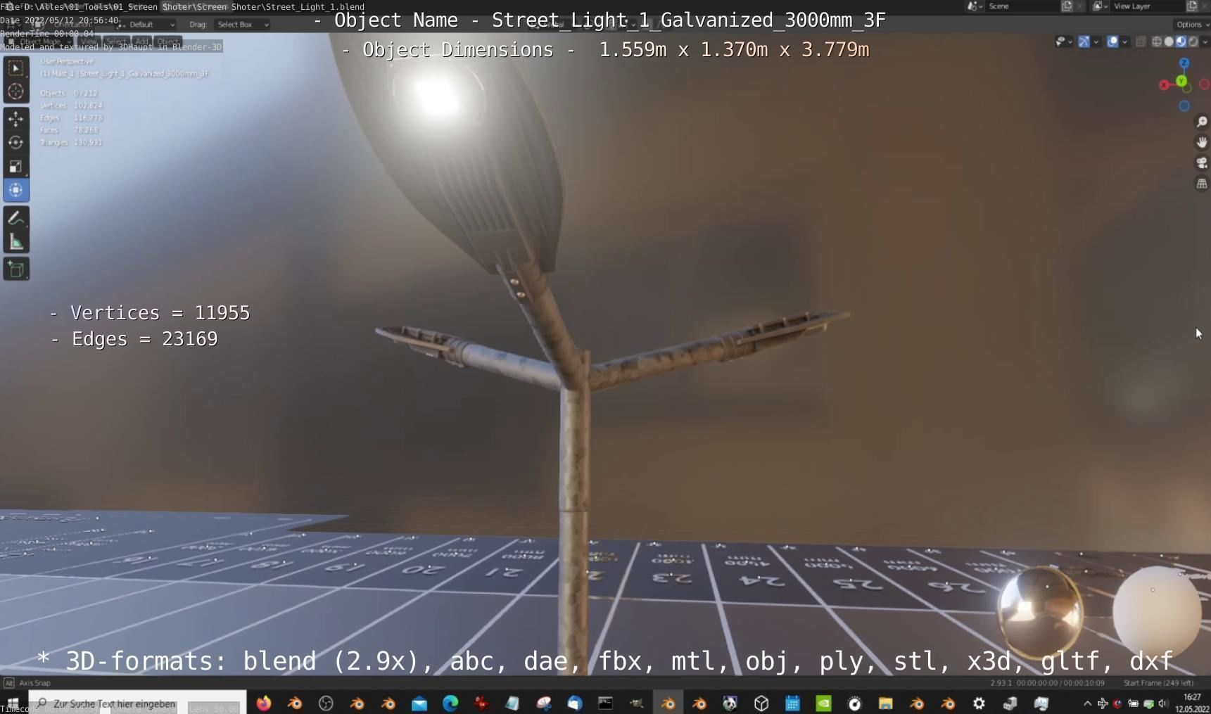 Street Light 1 Galvanized 3000mm 3F Low-poly 3D model_30