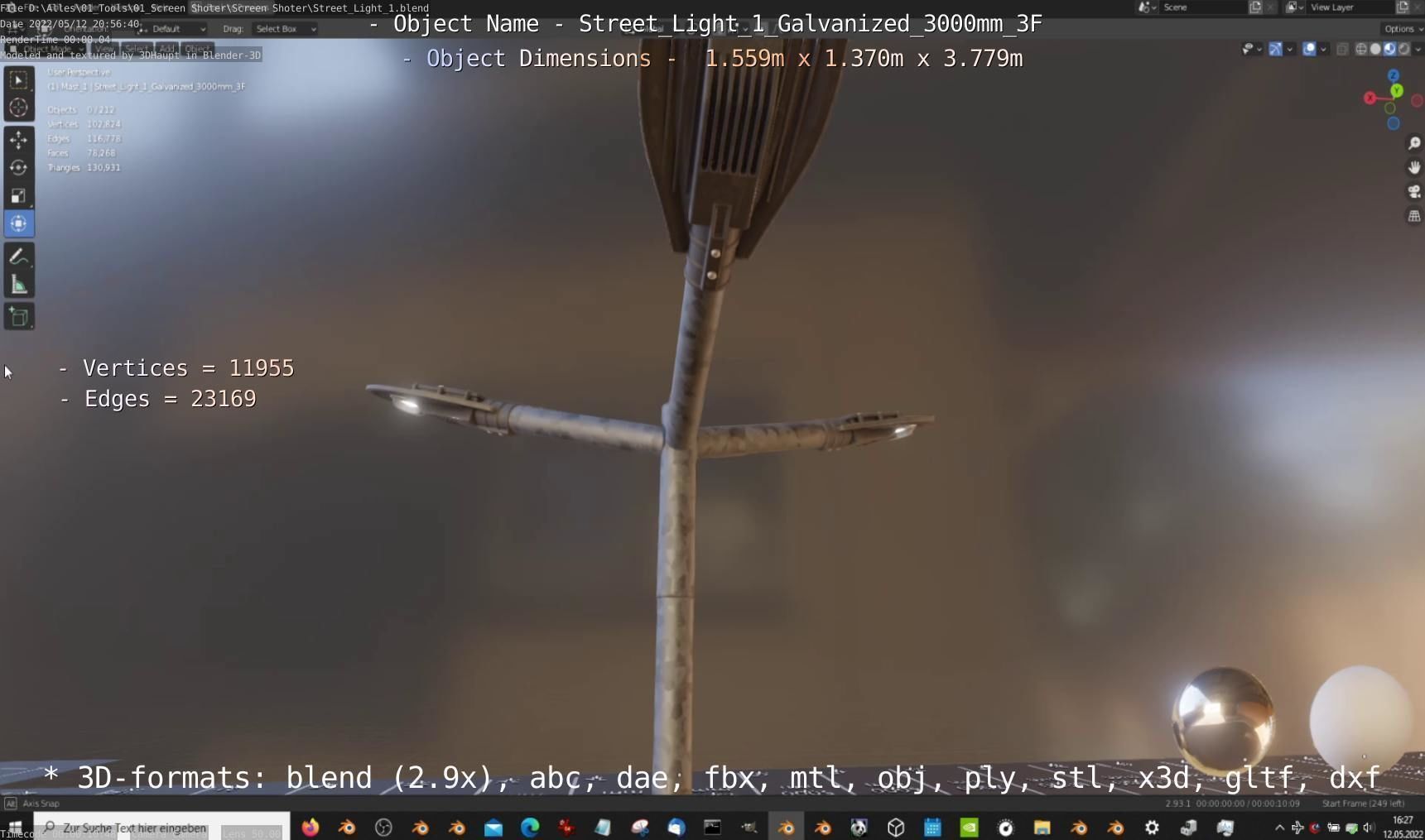 Street Light 1 Galvanized 3000mm 3F Low-poly 3D model_28