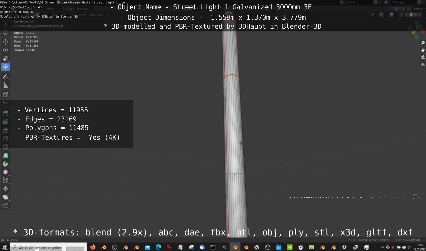 Street Light 1 Galvanized 3000mm 3F Low-poly 3D model_39